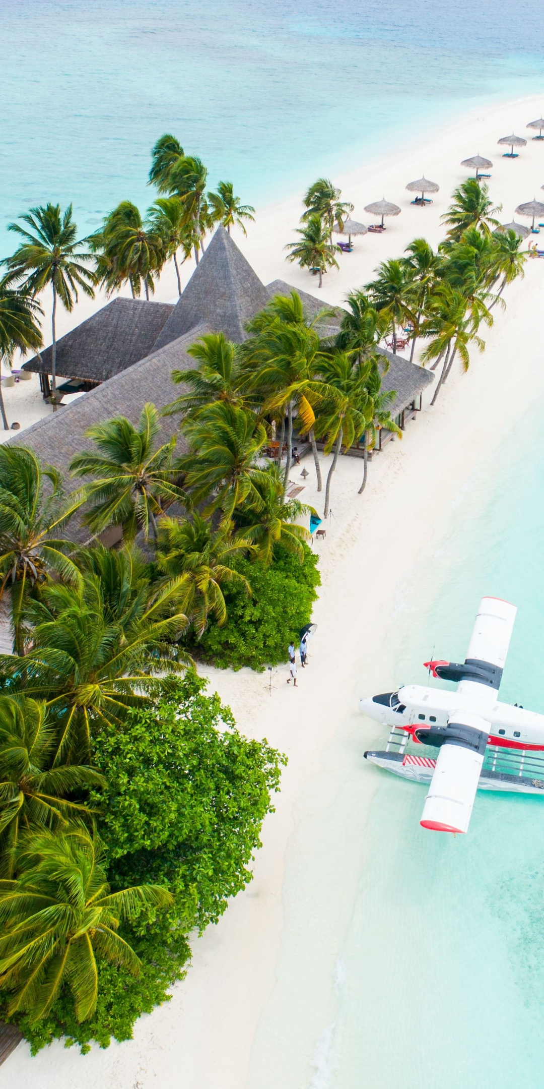 Maldives, Tropical beaches, resort, palm trees, aerial view, 1080x2160 wallpaper