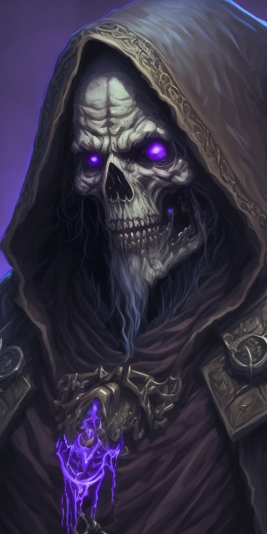 Skull-man, wizard, fantasy, 1080x2160 wallpaper