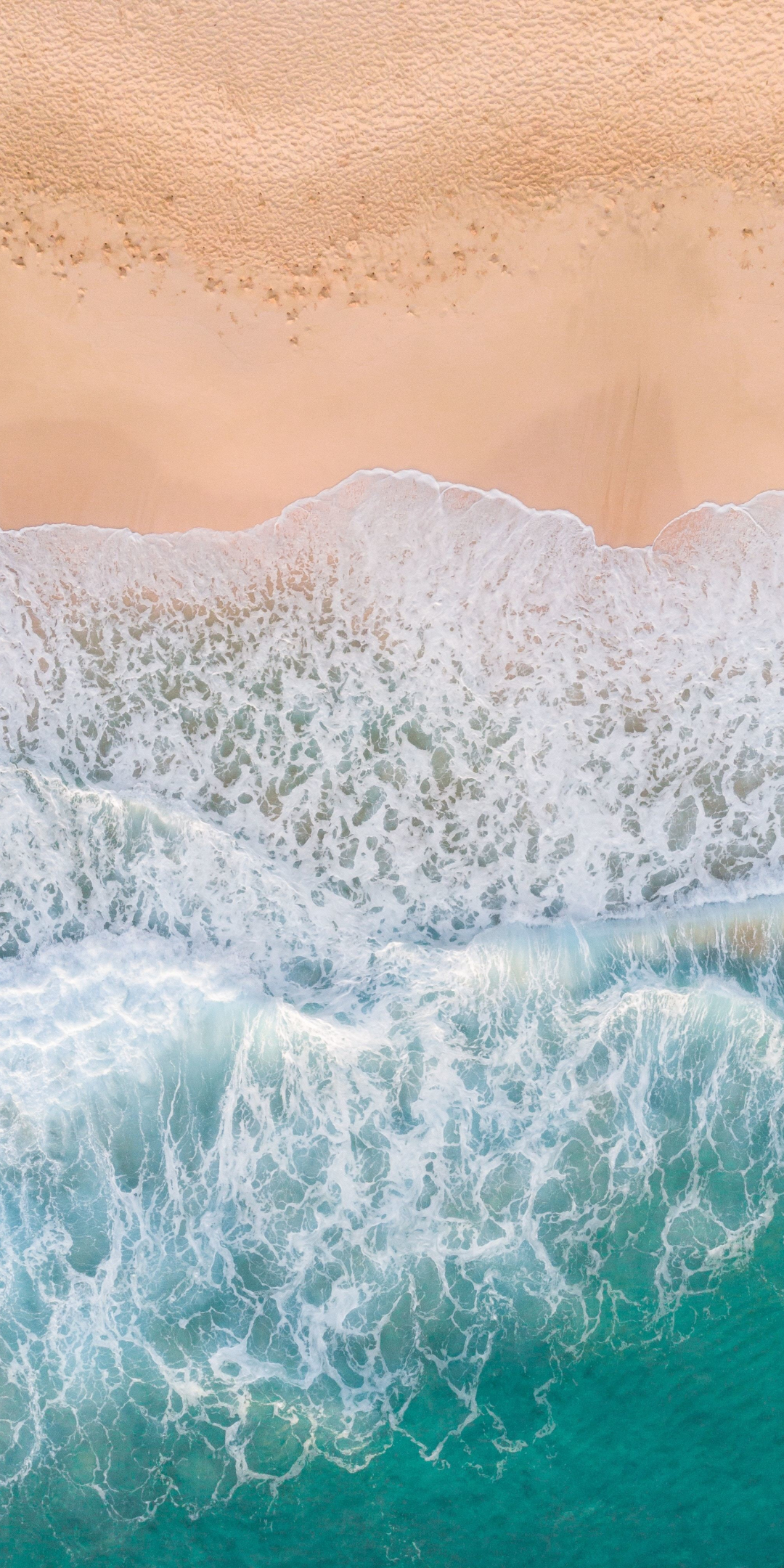 Waves, beach, aerial view, sea, 1080x2160 wallpaper