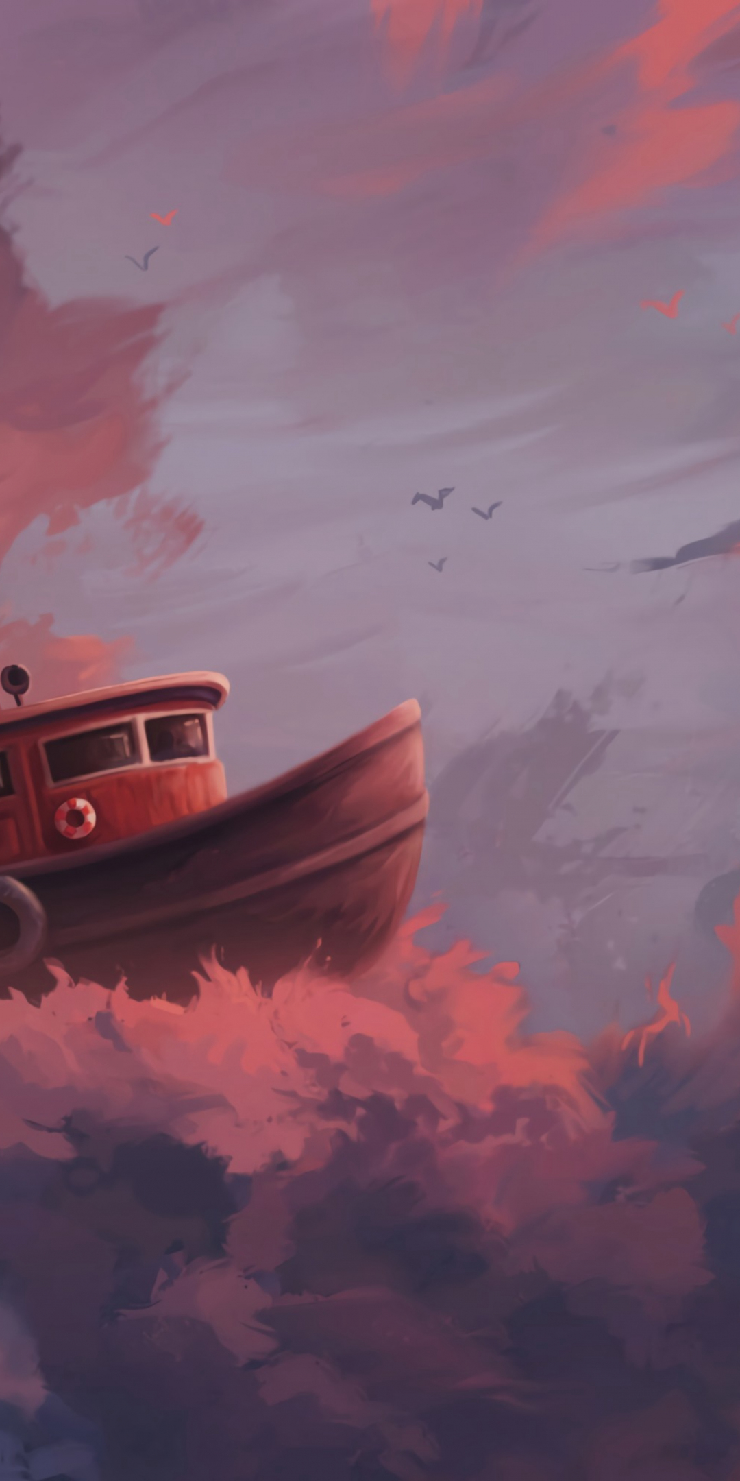 Ship, clouds, fantasy, art, 1080x2160 wallpaper
