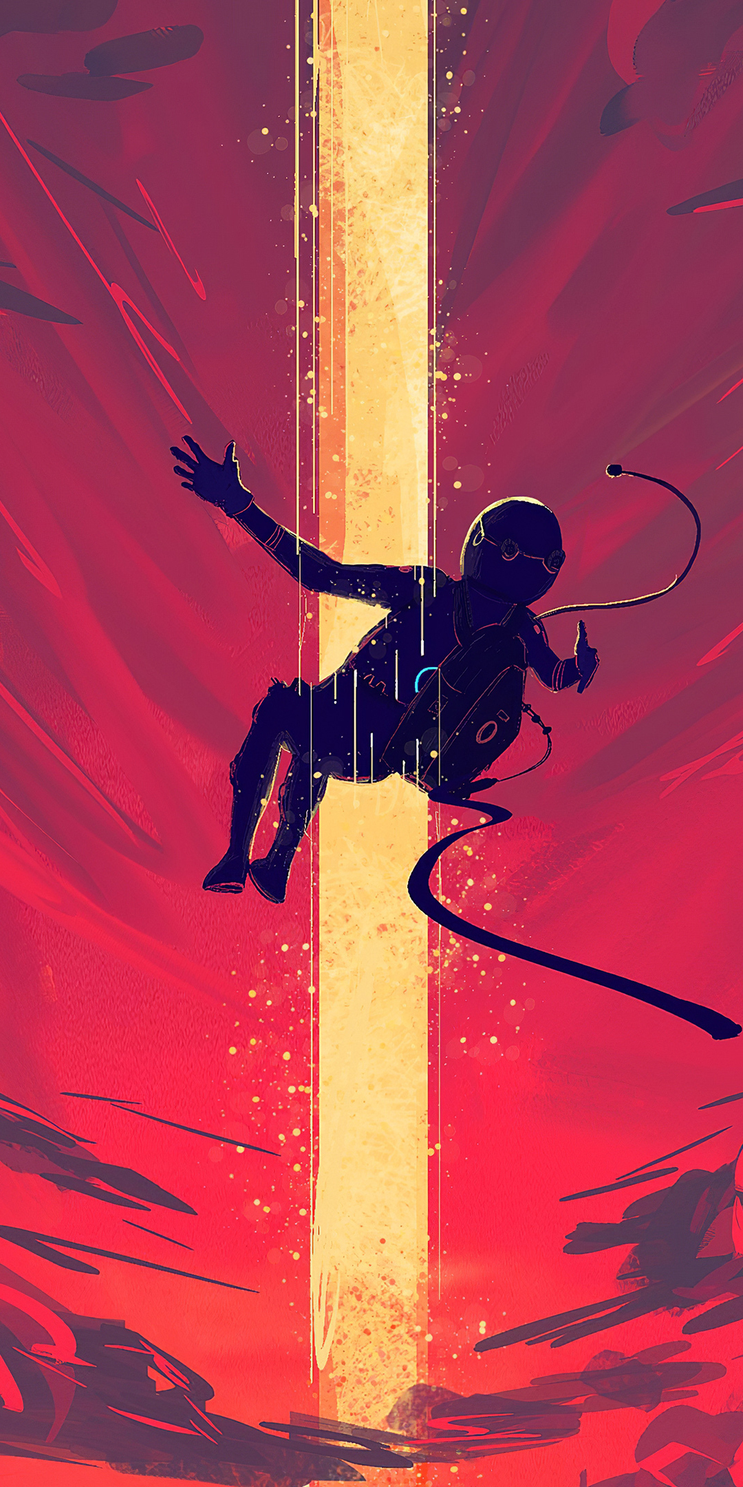 The falling astronaut, silhouette, artwork, 1080x2160 wallpaper