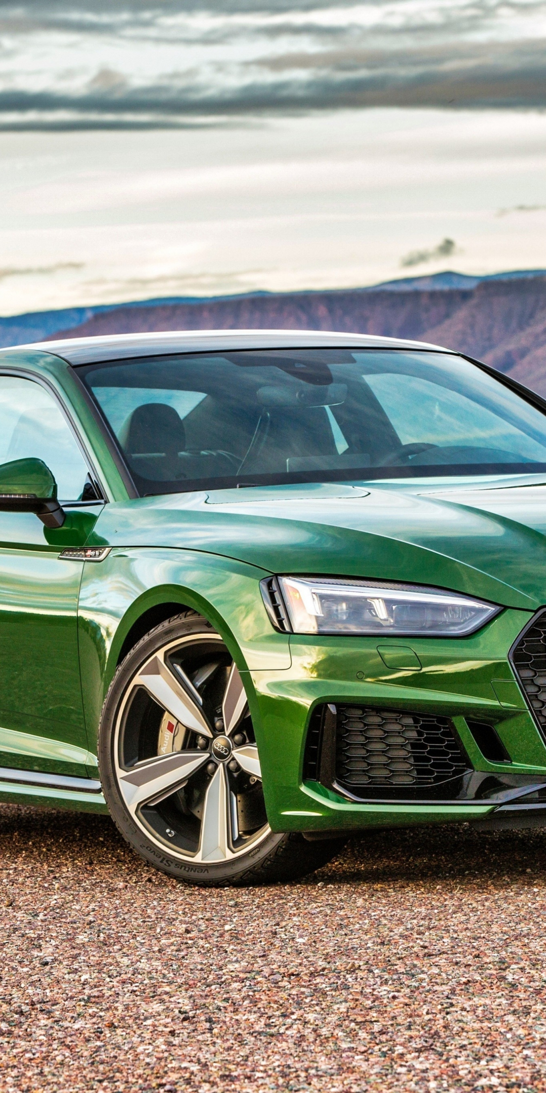Audi RS5, green luxurious car, front, 1080x2160 wallpaper