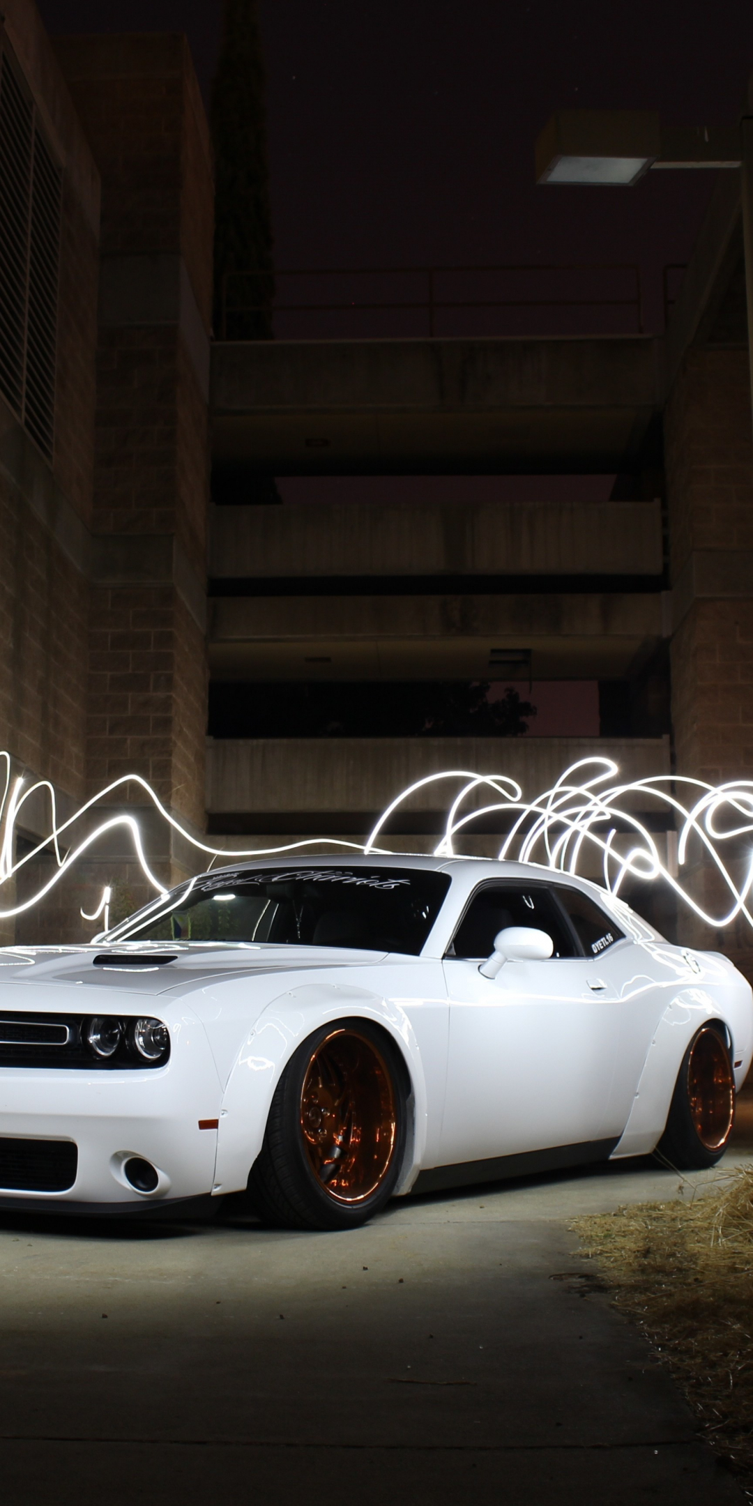 White muscle car, Dodge Challenger, 1080x2160 wallpaper