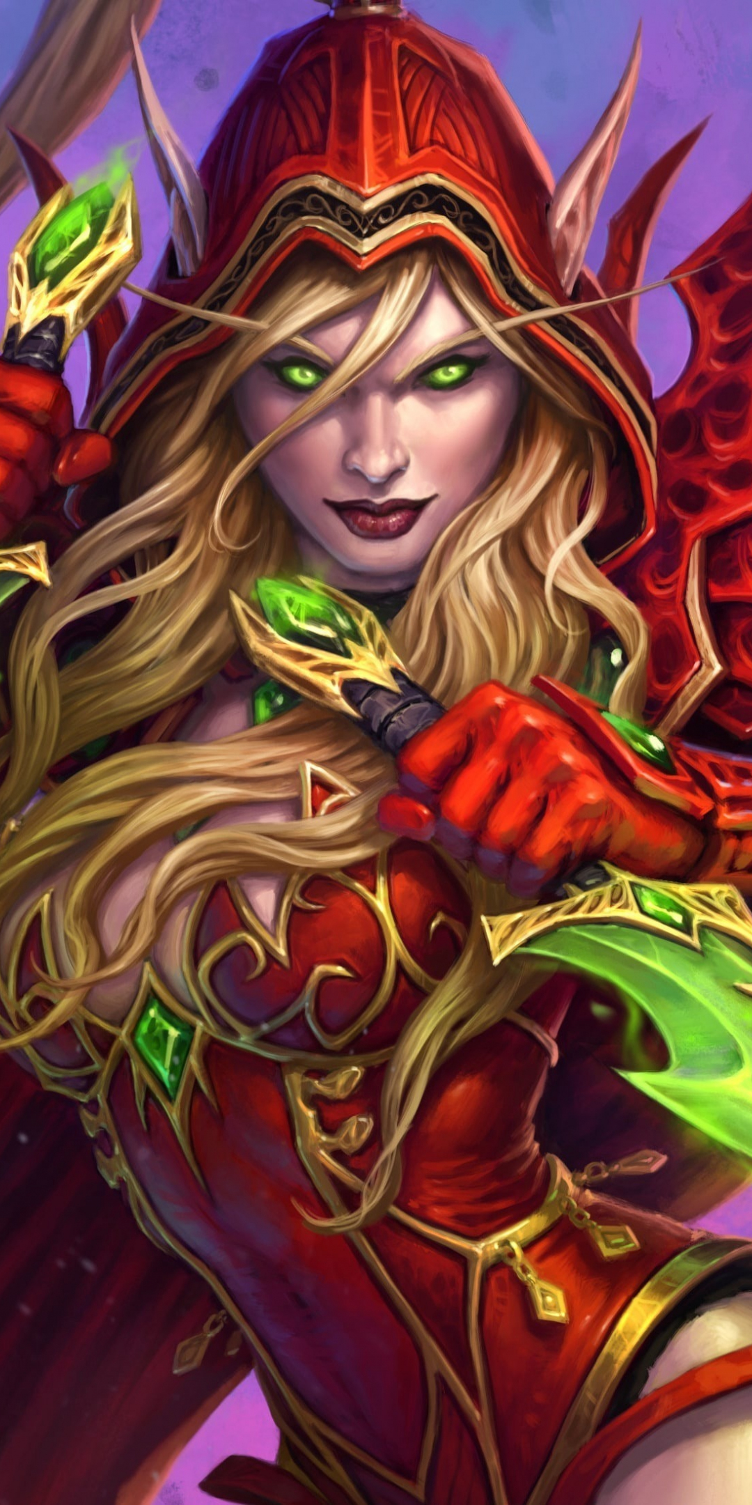 Girl warrior, green swords, Hearthstone: Heroes of Warcraft, 1080x2160 wallpaper
