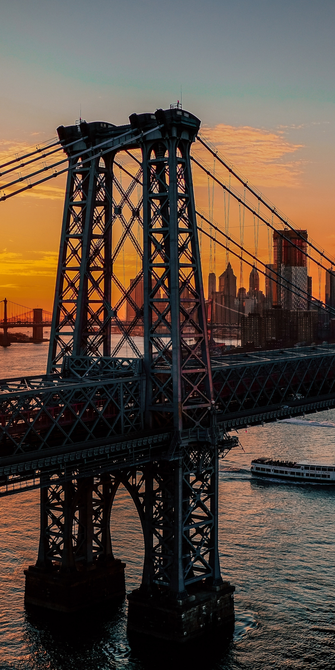 New york, city, bridge, sunrise, architecture, dawn, 1080x2160 wallpaper