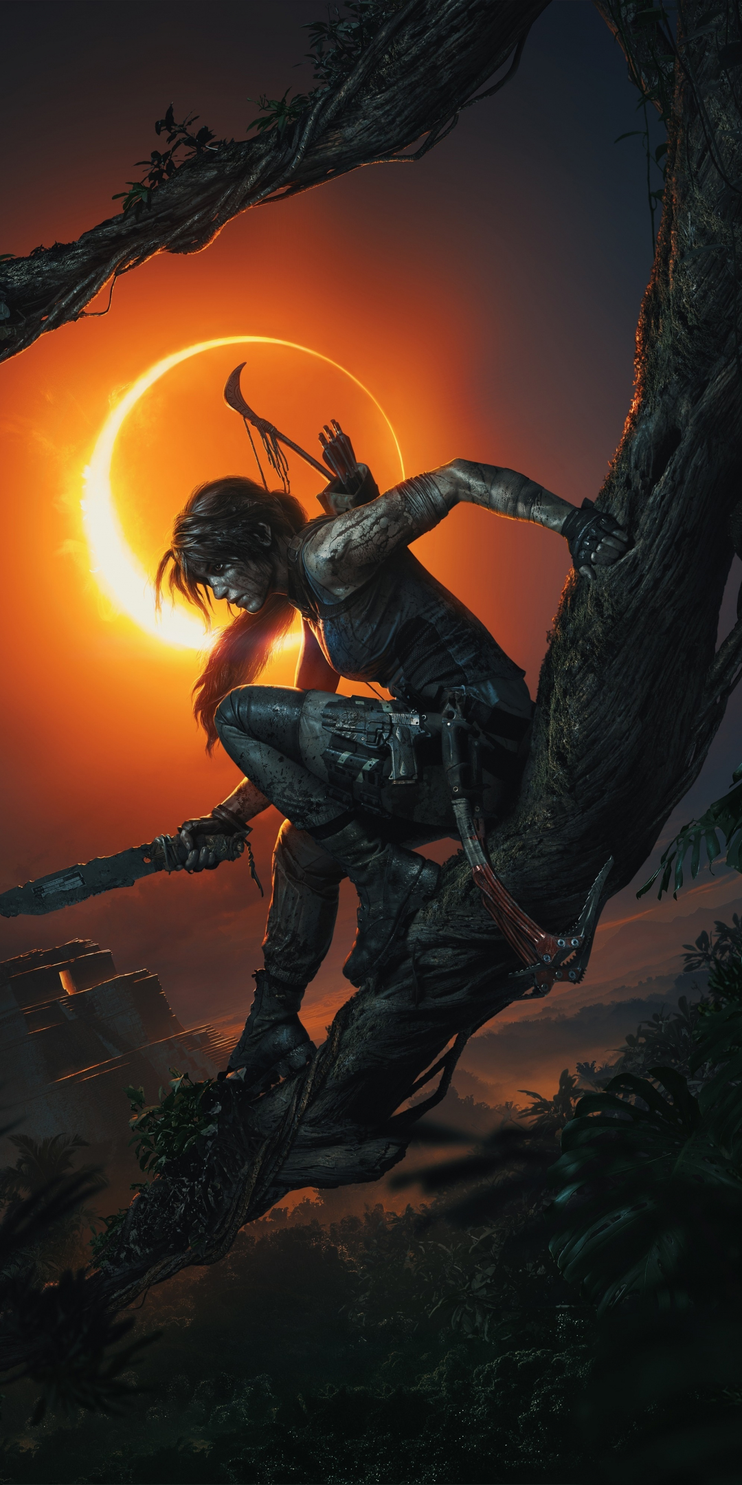 Shadow of the Tomb Raider, video game, dark, night, Lara Croft, 1080x2160 wallpaper