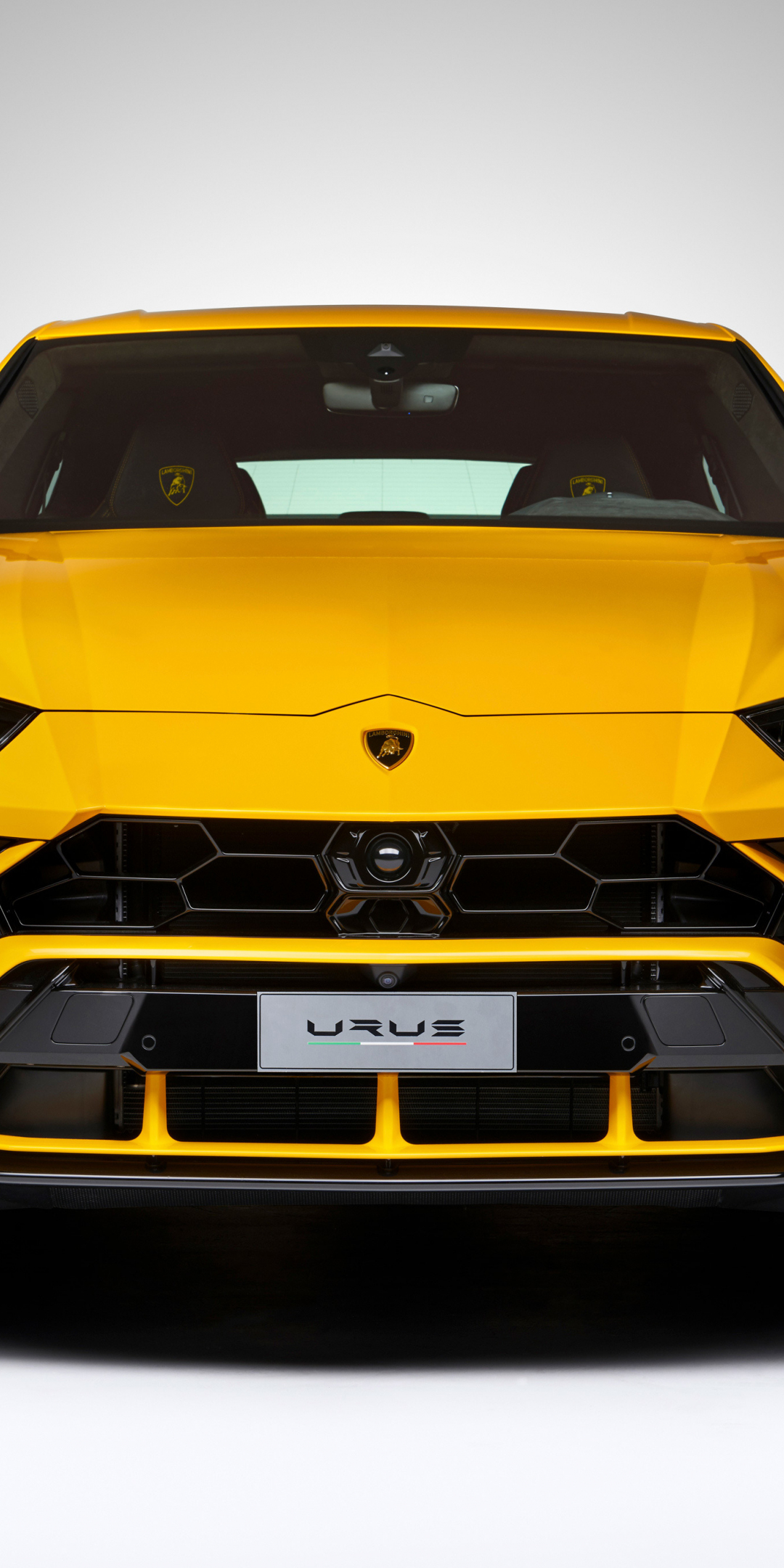 Lamborghini Urus, yellow, front view, 1080x2160 wallpaper