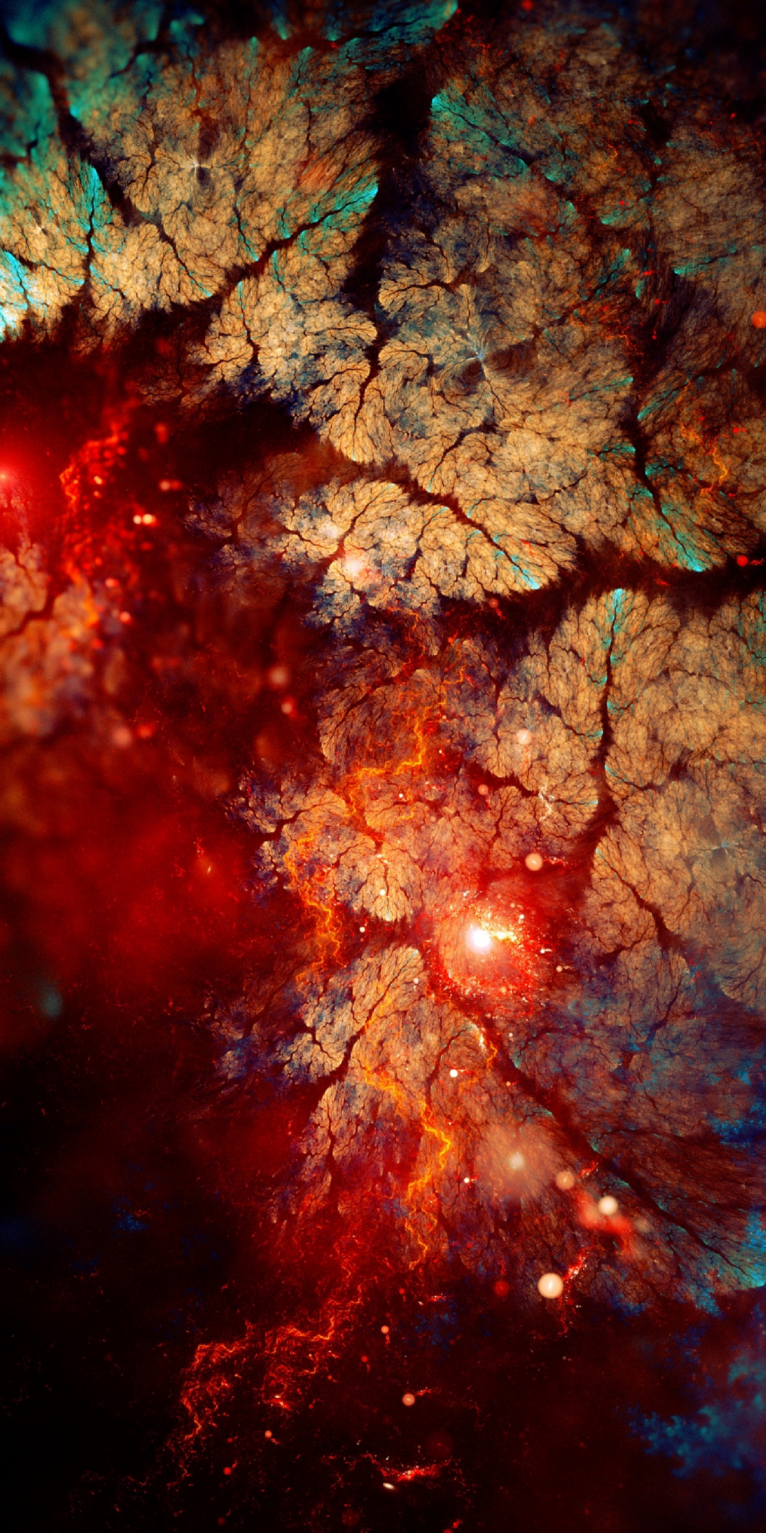 Abstract, fractal, shine, bright red, 1080x2160 wallpaper