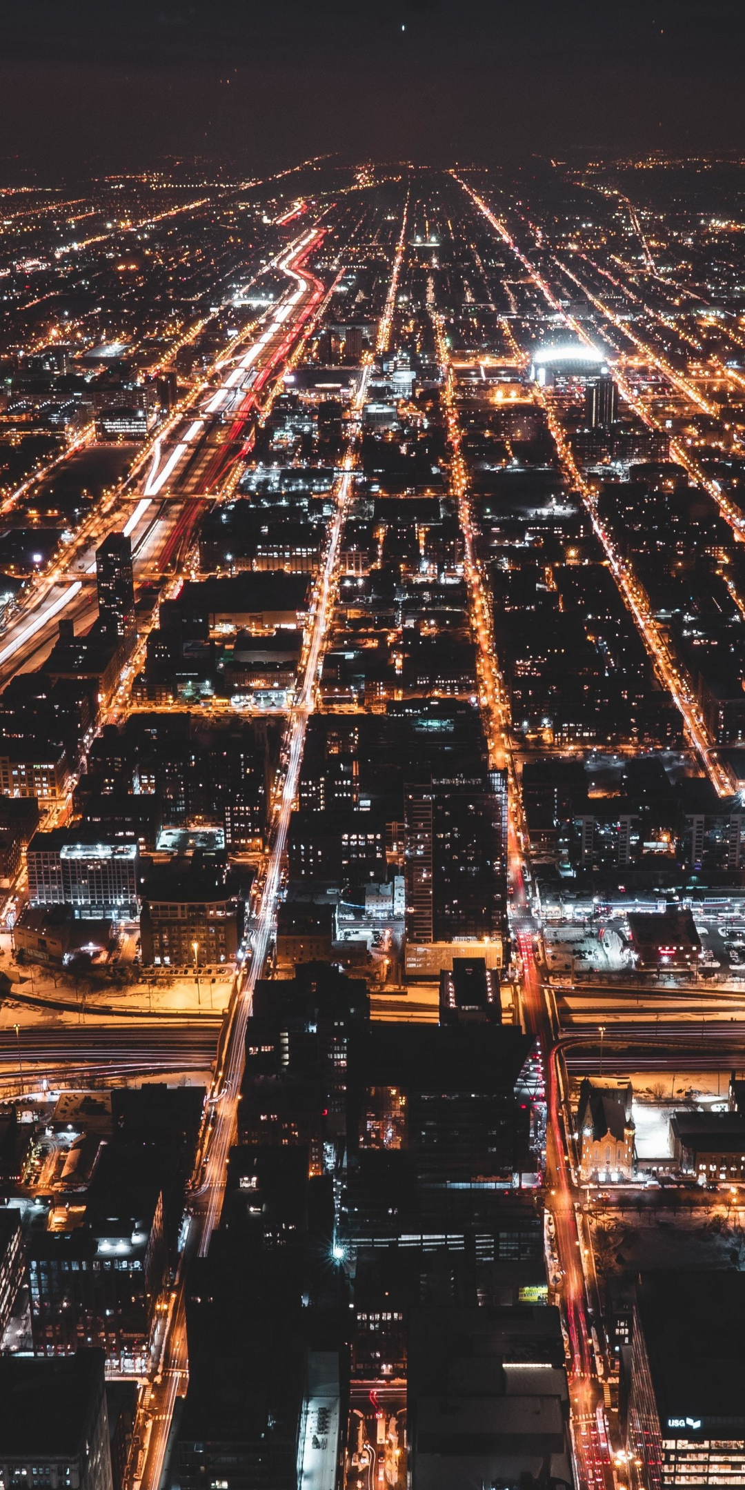 Aerial view, dark, buildings, cityscape, 1080x2160 wallpaper