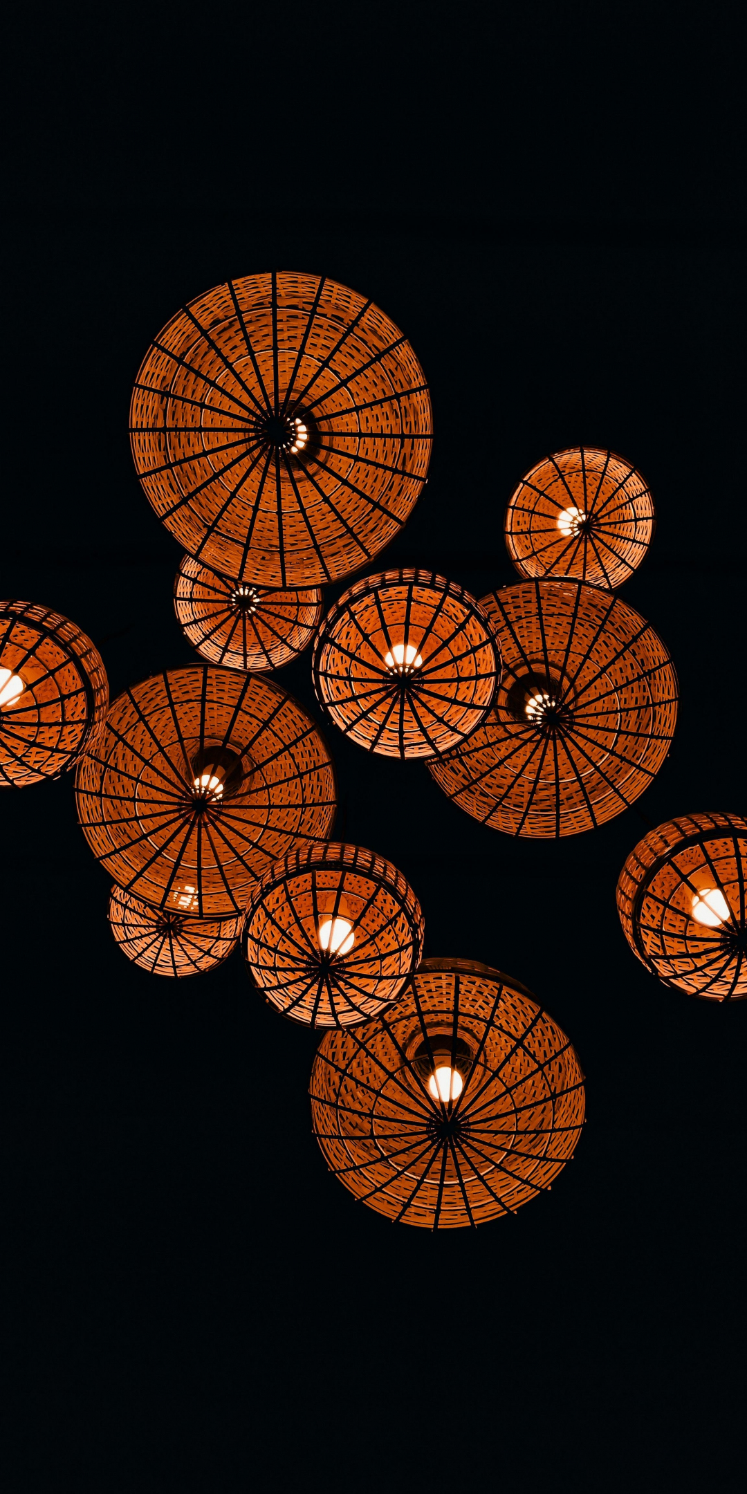 Dark, orange lamps, lights, 1080x2160 wallpaper