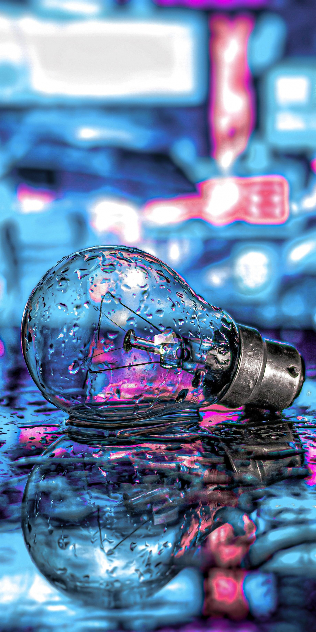 Bulb, drops, neon, 1080x2160 wallpaper