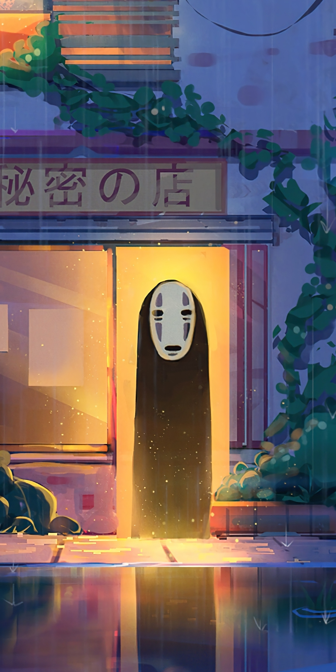 spirit at shop entrance, anime, original, art, 1080x2160 wallpaper