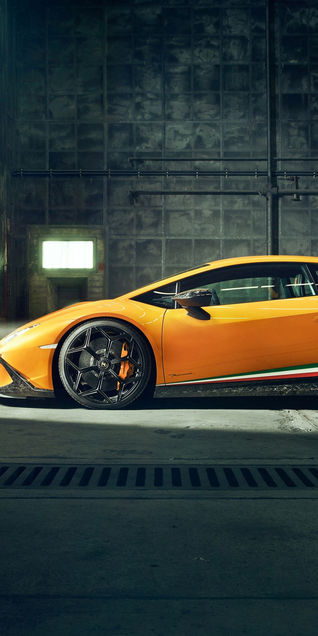 Lamborghini Huracan Performante, side view, 1080x2160 wallpaper