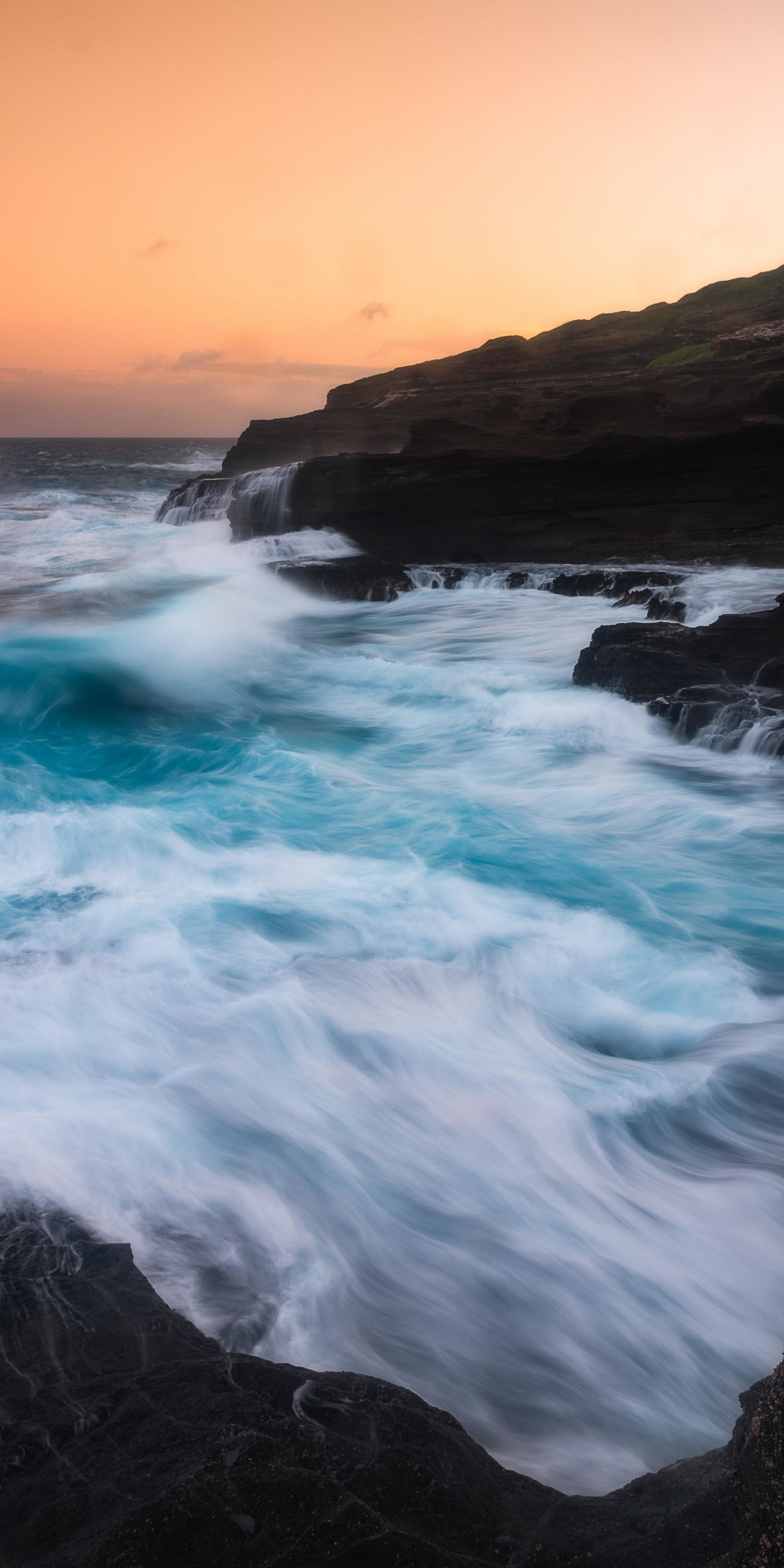 Sea waves, coast, sunset, nature, 1080x2160 wallpaper