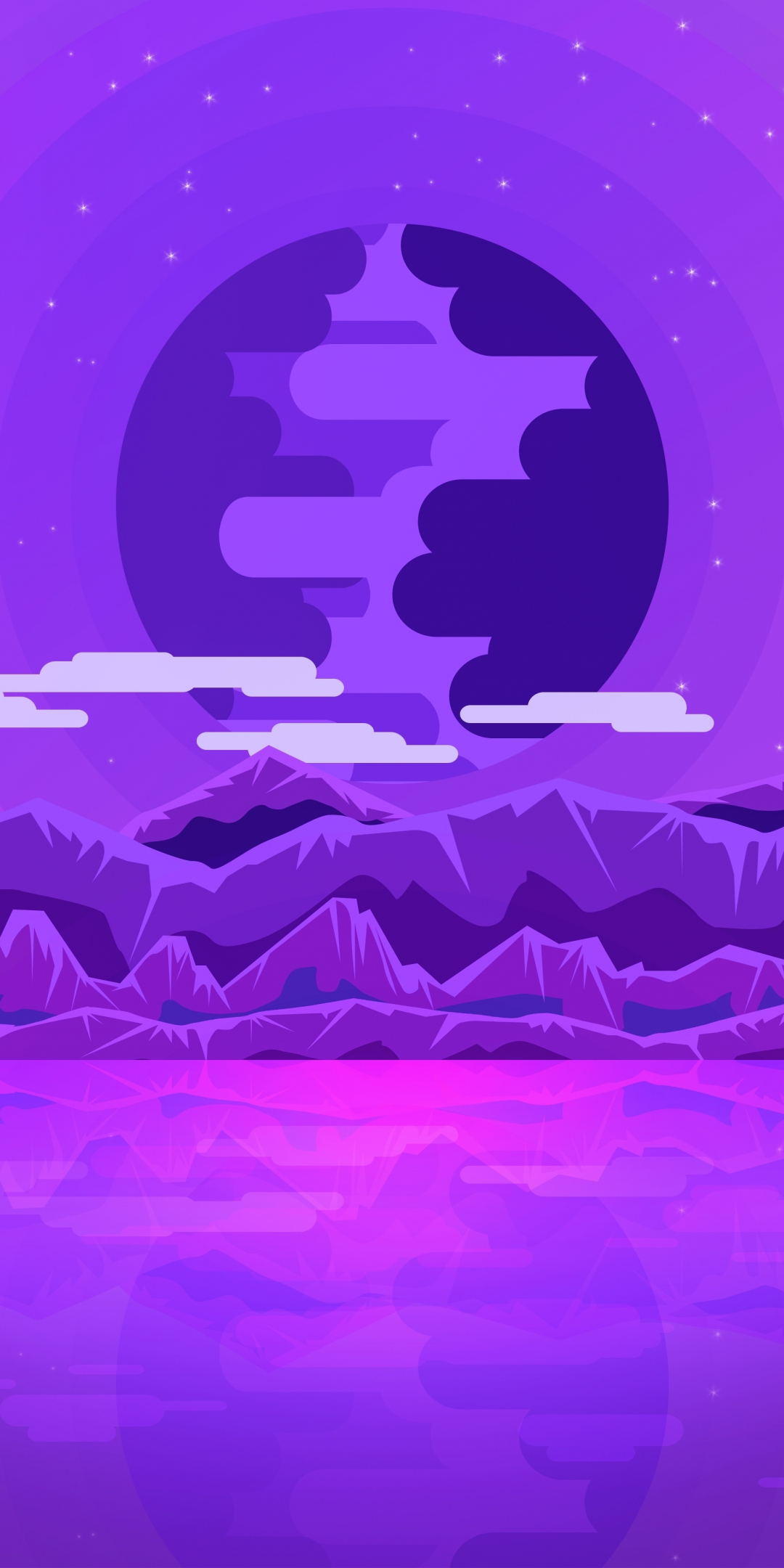 Purple ocean, mountains, minimal, art, 1080x2160 wallpaper