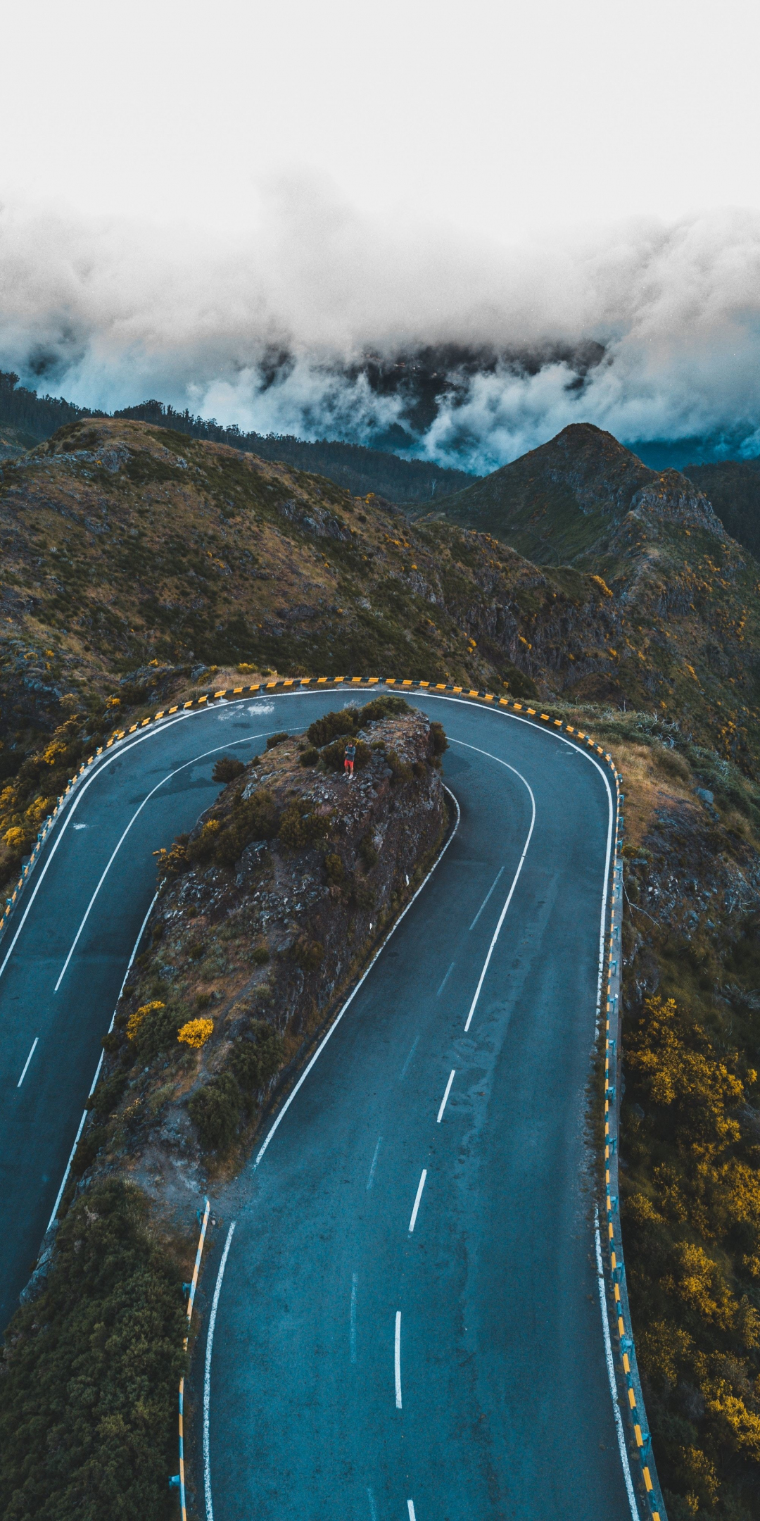 Aerial view, highway, road's turn, mountains, 1080x2160 wallpaper