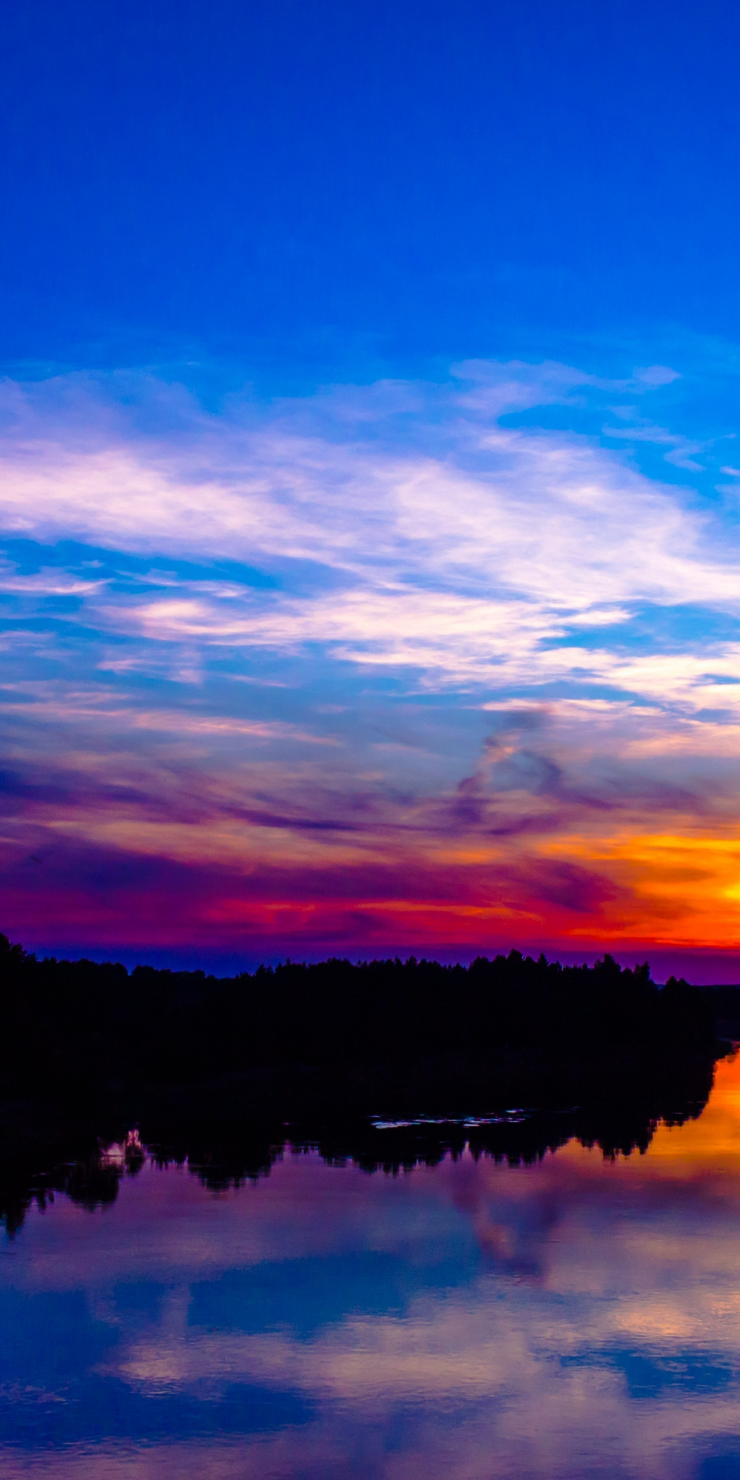 Sunset, skyline, river, reflections, 1080x2160 wallpaper