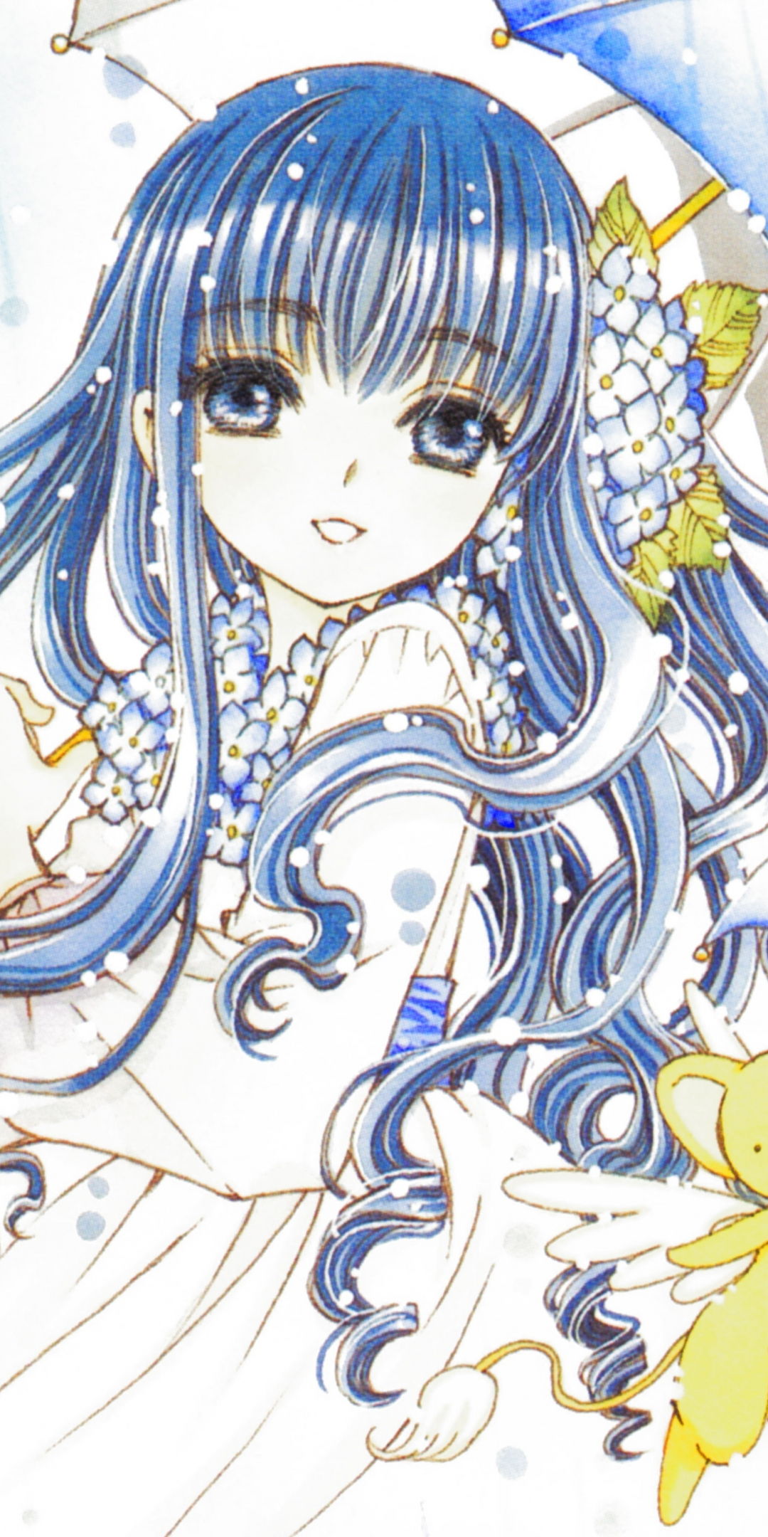 Blue, long hair, Tomoyo Daidouji, umbrella, 1080x2160 wallpaper