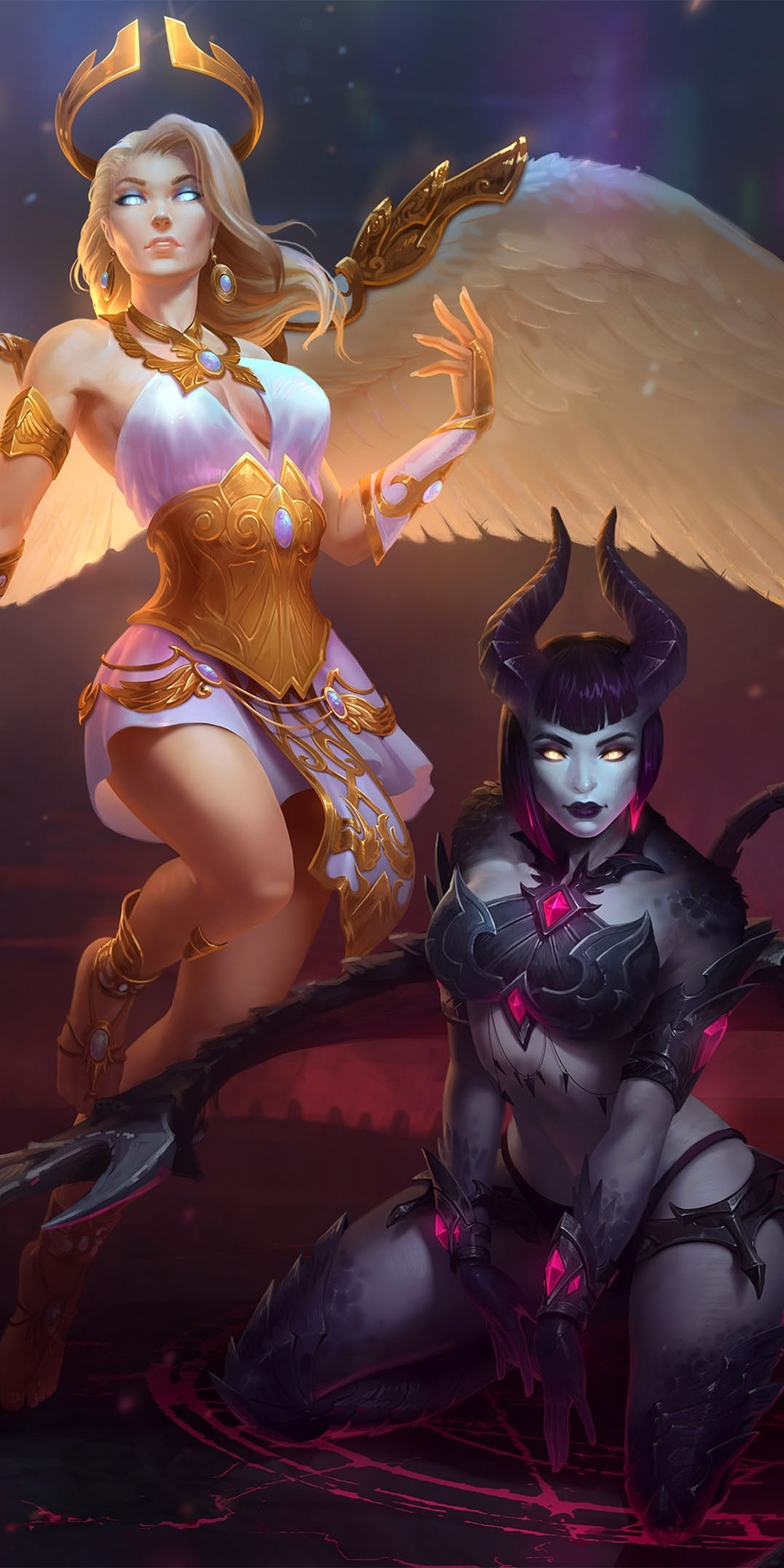 2019, Smite, video game, angel and demon, 1080x2160 wallpaper