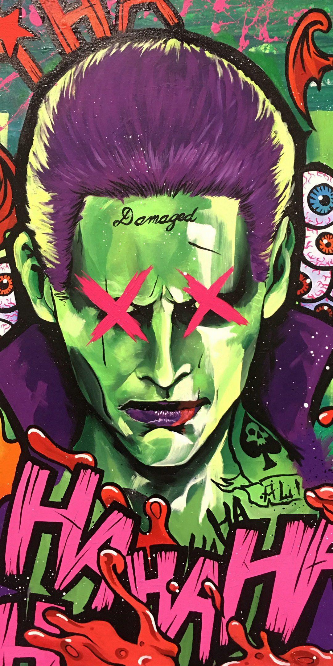 Joker, damaged, painting, villain, 1080x2160 wallpaper