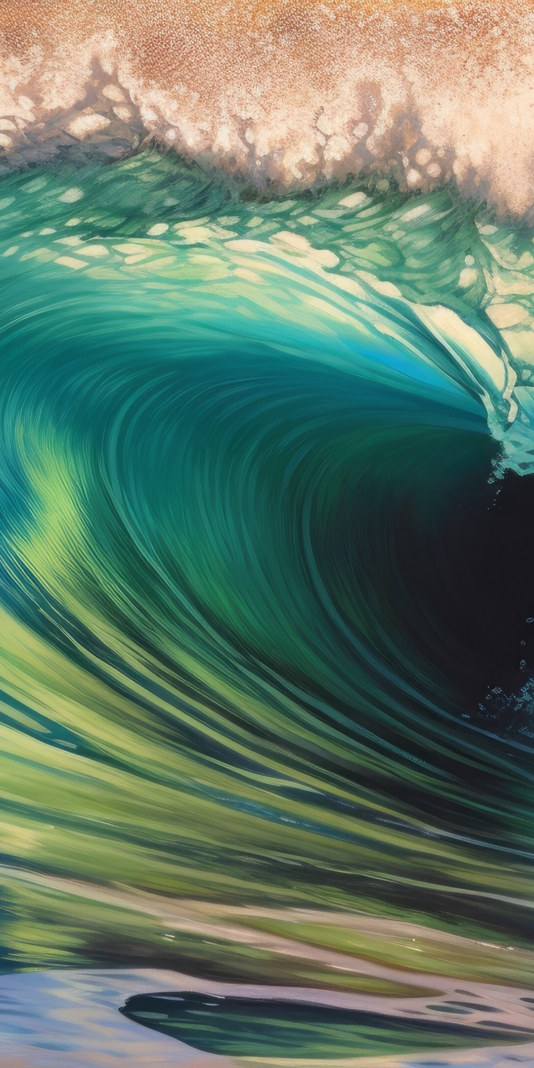 Sea waves, big tide for surfer, AI art, 1080x2160 wallpaper