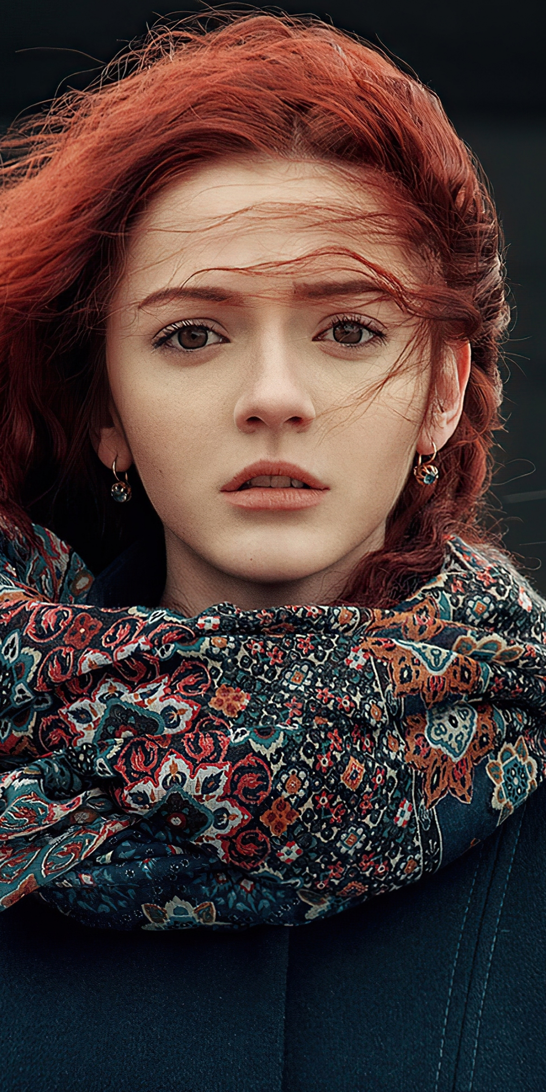 Beautiful girl, portrait, redhead, 1080x2160 wallpaper