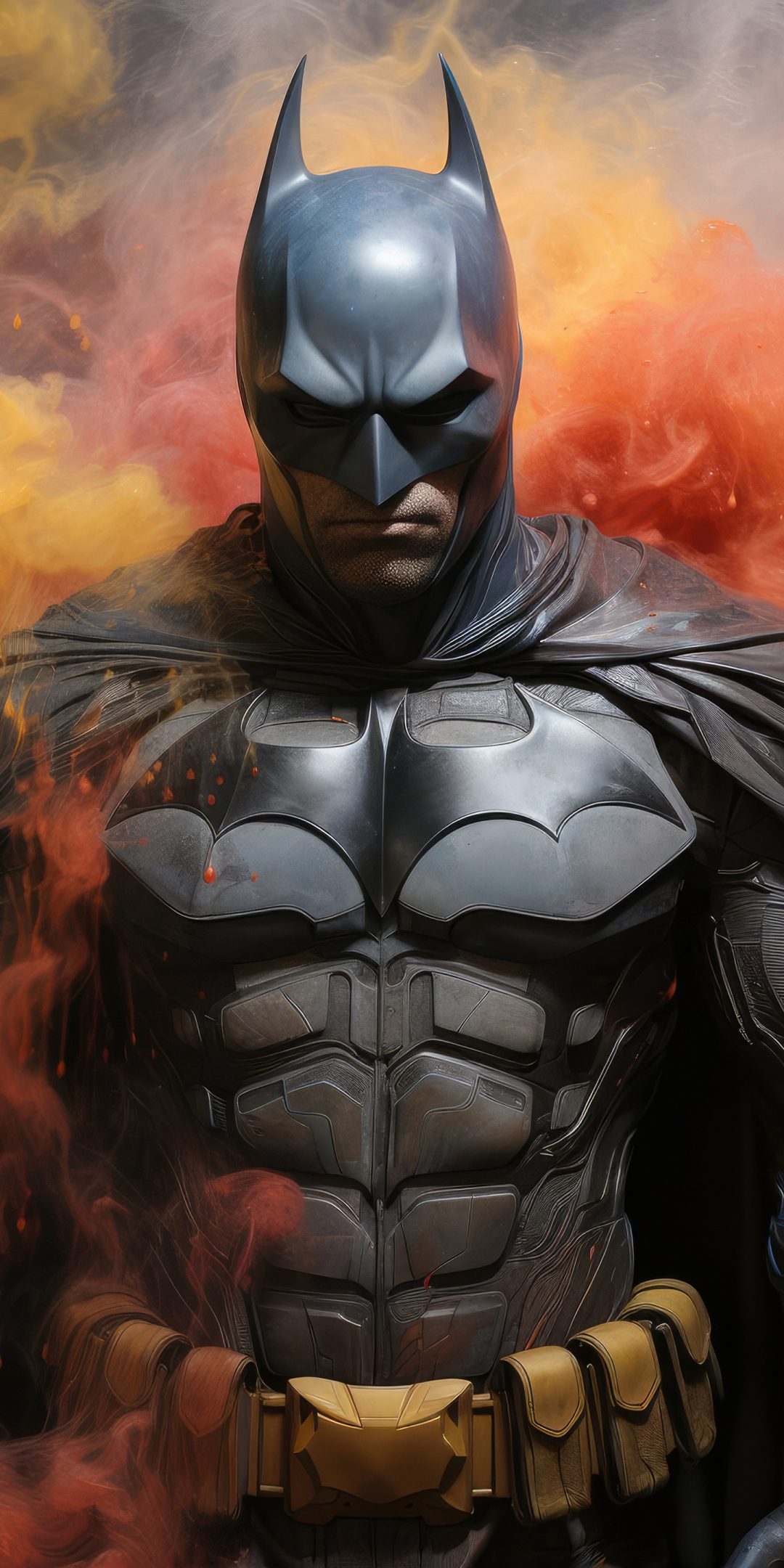 Batman, colourful smoke, bold hero, 1080x2160 wallpaper