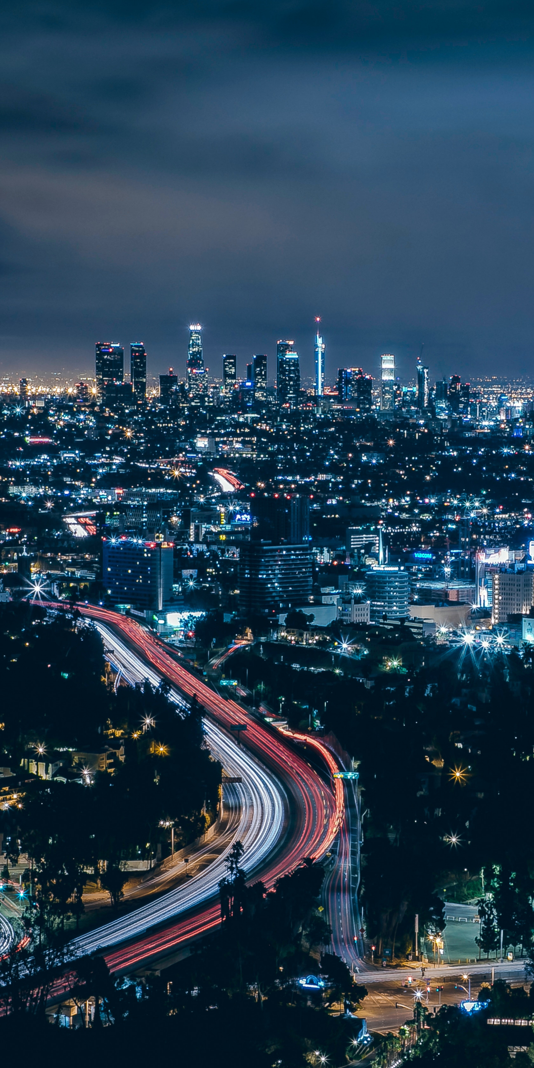 Los Angeles, city, skyscrapers, night, 1080x2160 wallpaper