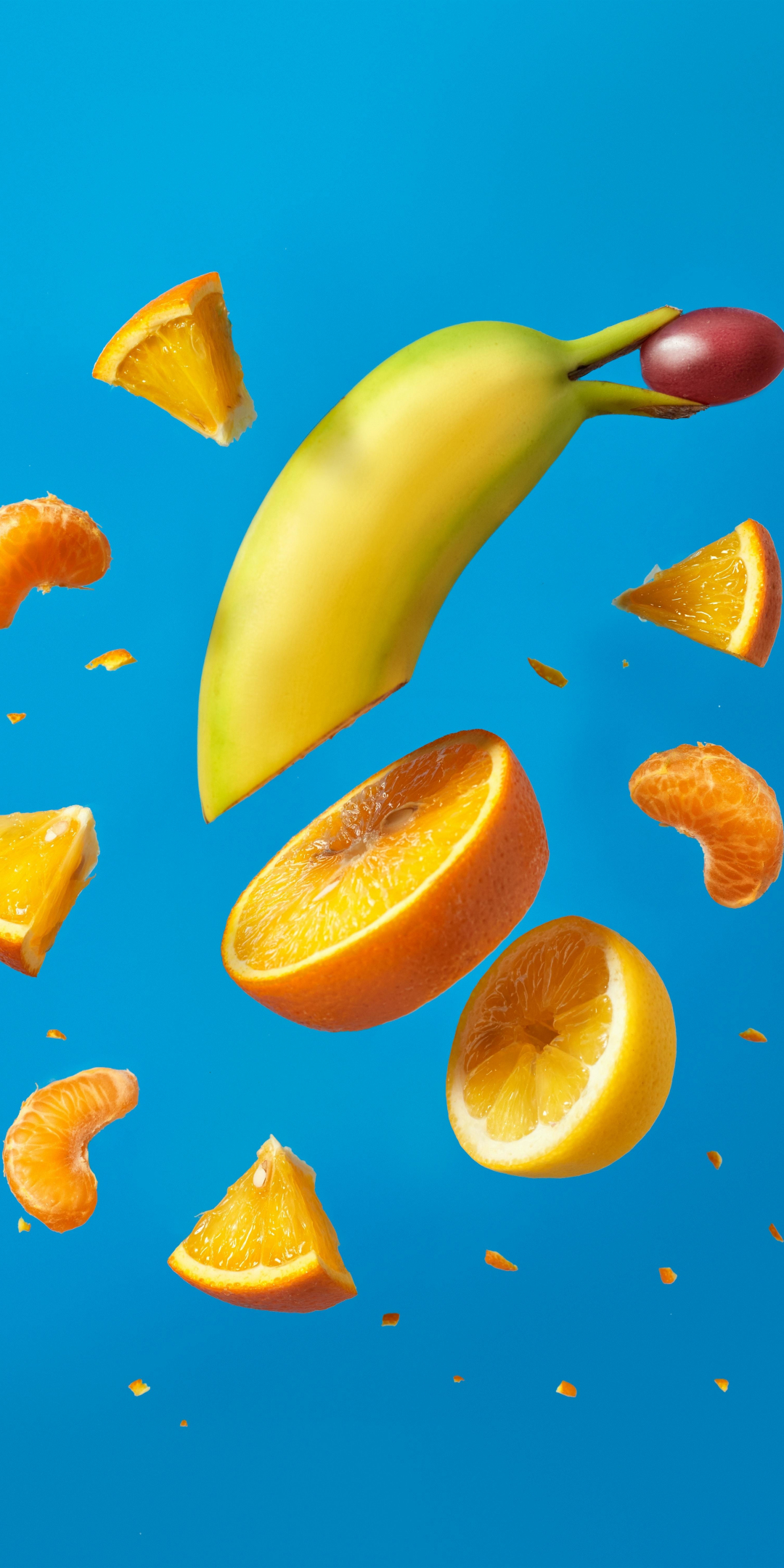 Banana-orange fruit slices, close up, 1080x2160 wallpaper
