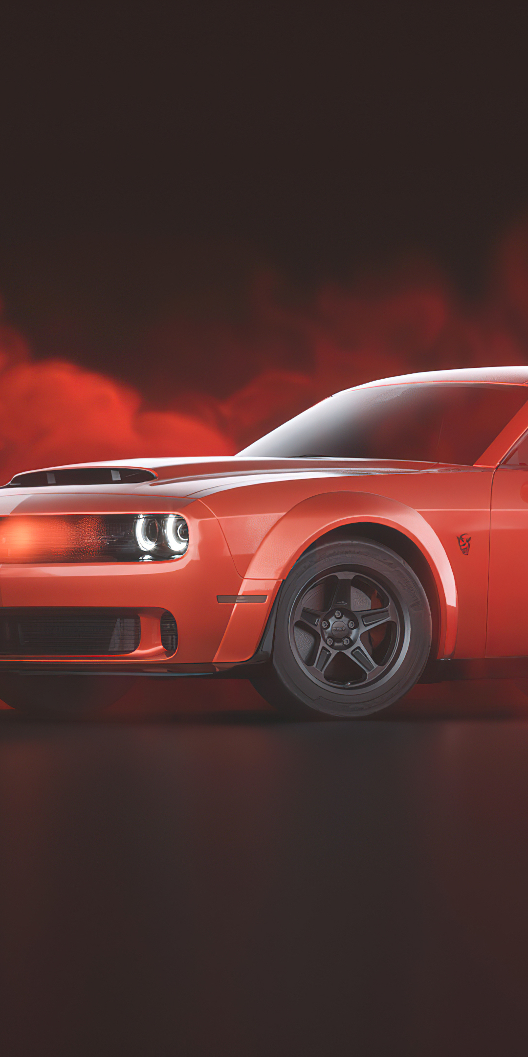 Red Dodge Challenger Demon SRT, car, red smoke, 1080x2160 wallpaper