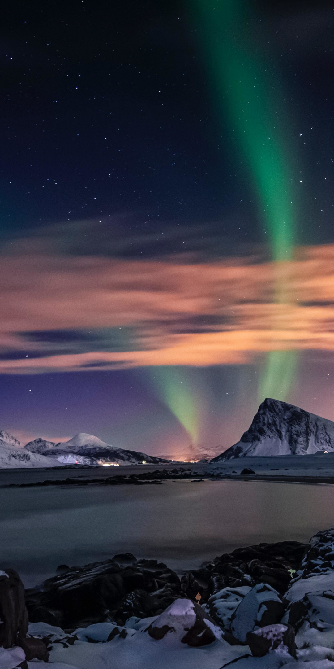 Aurora Borealis, Northern Lights, lake, sky, nature, 1080x2160 wallpaper