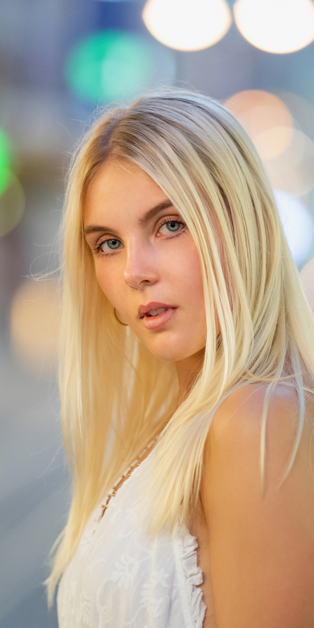 Blonde hair, bokeh effect, girl model, 1080x2160 wallpaper