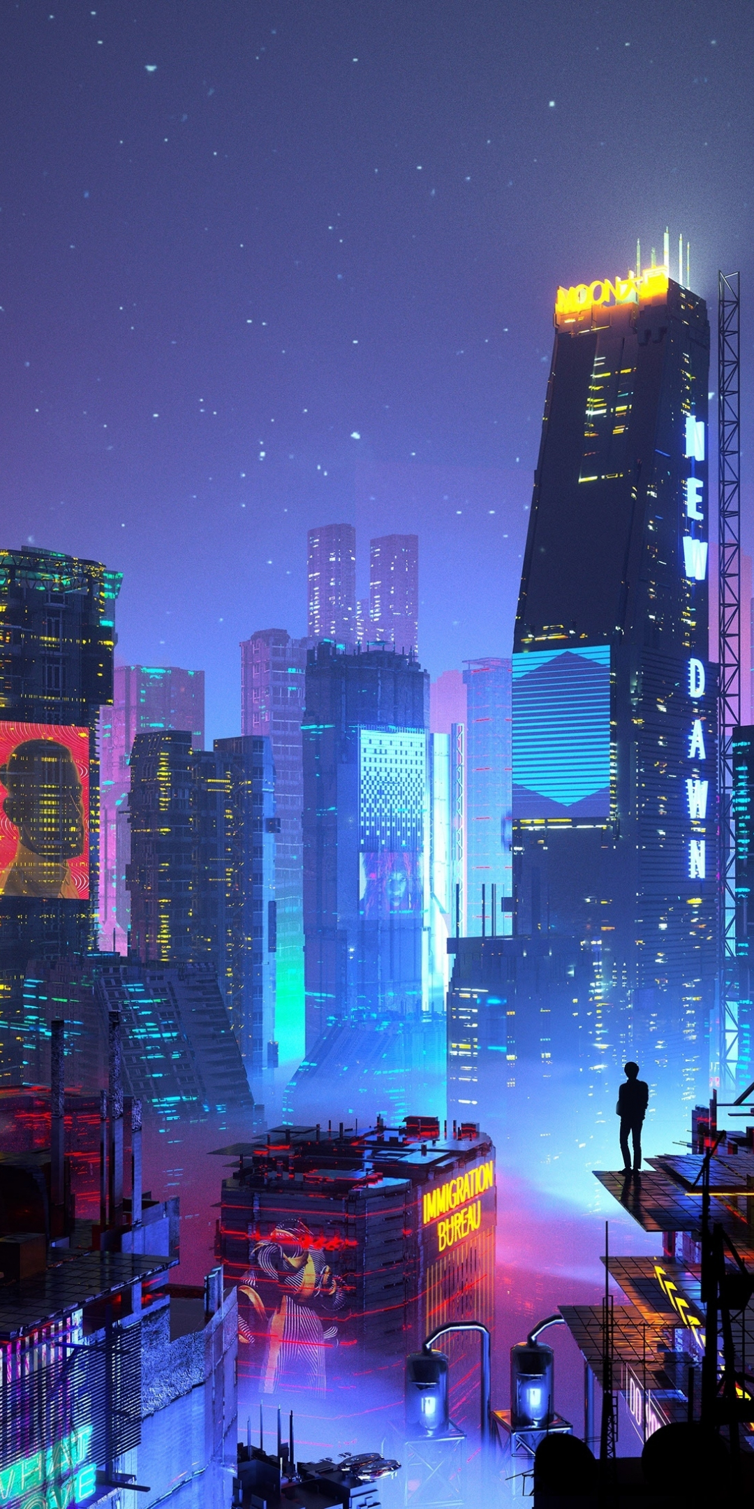 Future city, high towers, sci-fi, art, 1080x2160 wallpaper