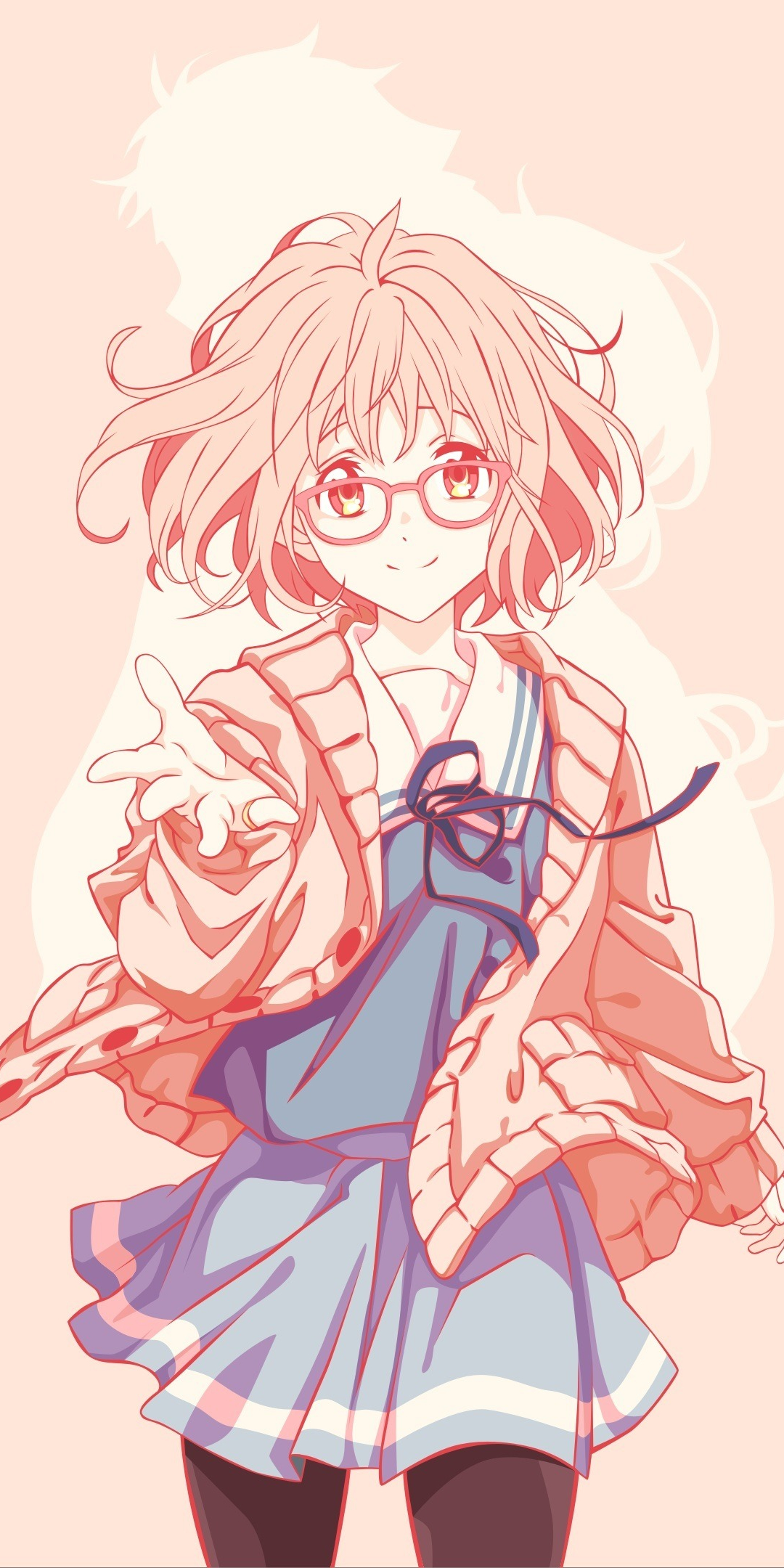 Short hair, Mirai Kuriyama, anime girl, minimal, glasses, 1080x2160 wallpaper