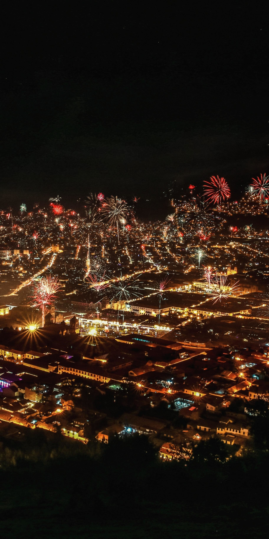 Dark, celebration, night, fireworks, city, 1080x2160 wallpaper