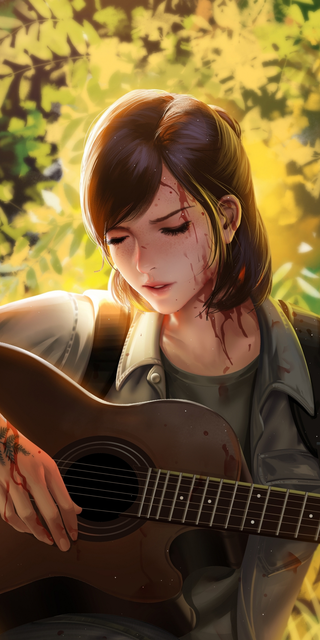 Ellie, guitar play, The Last of Us, video game art, 1080x2160 wallpaper