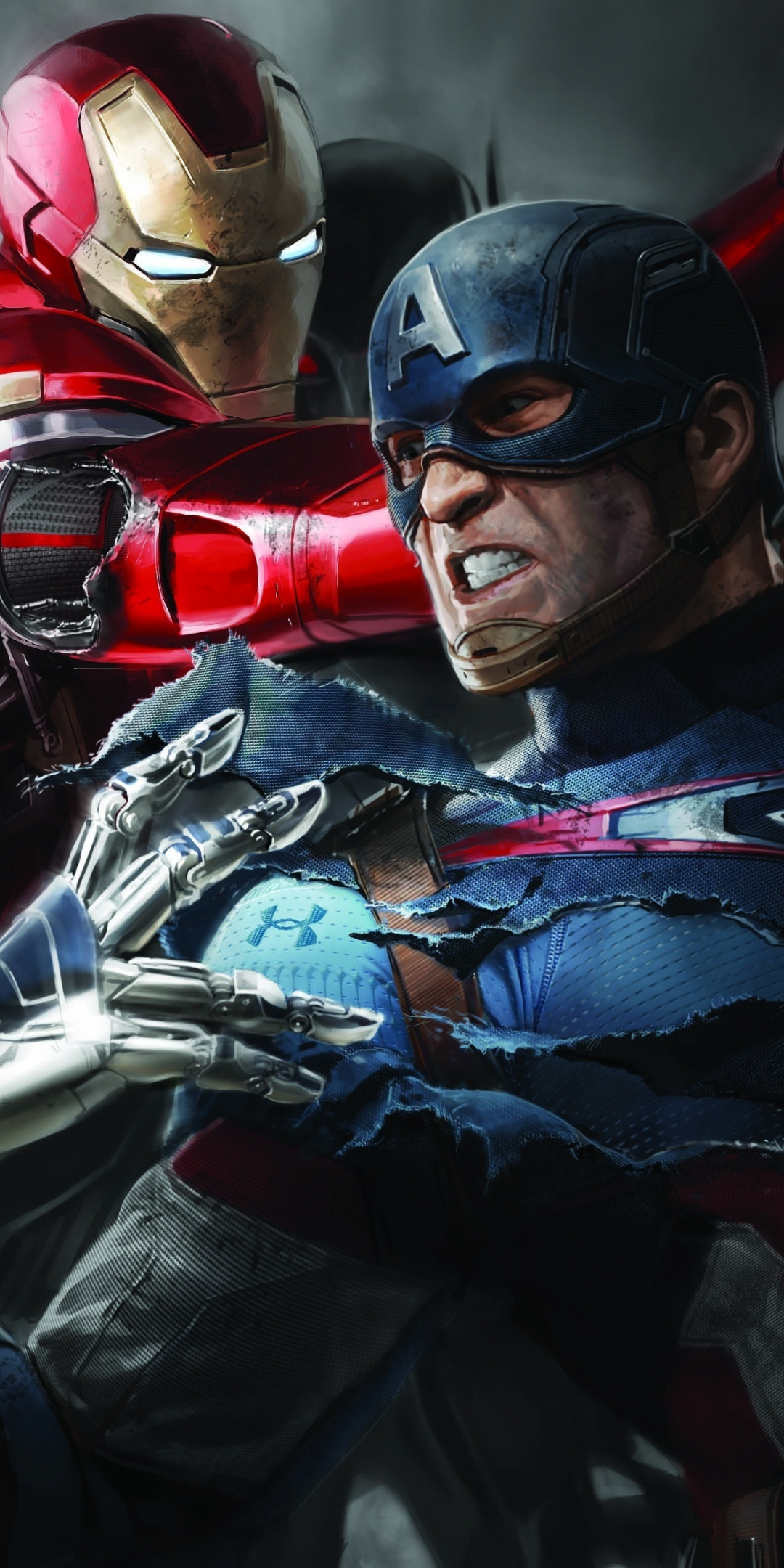 Iron man and captain america, movie, robots, artwork, 1080x2160 wallpaper