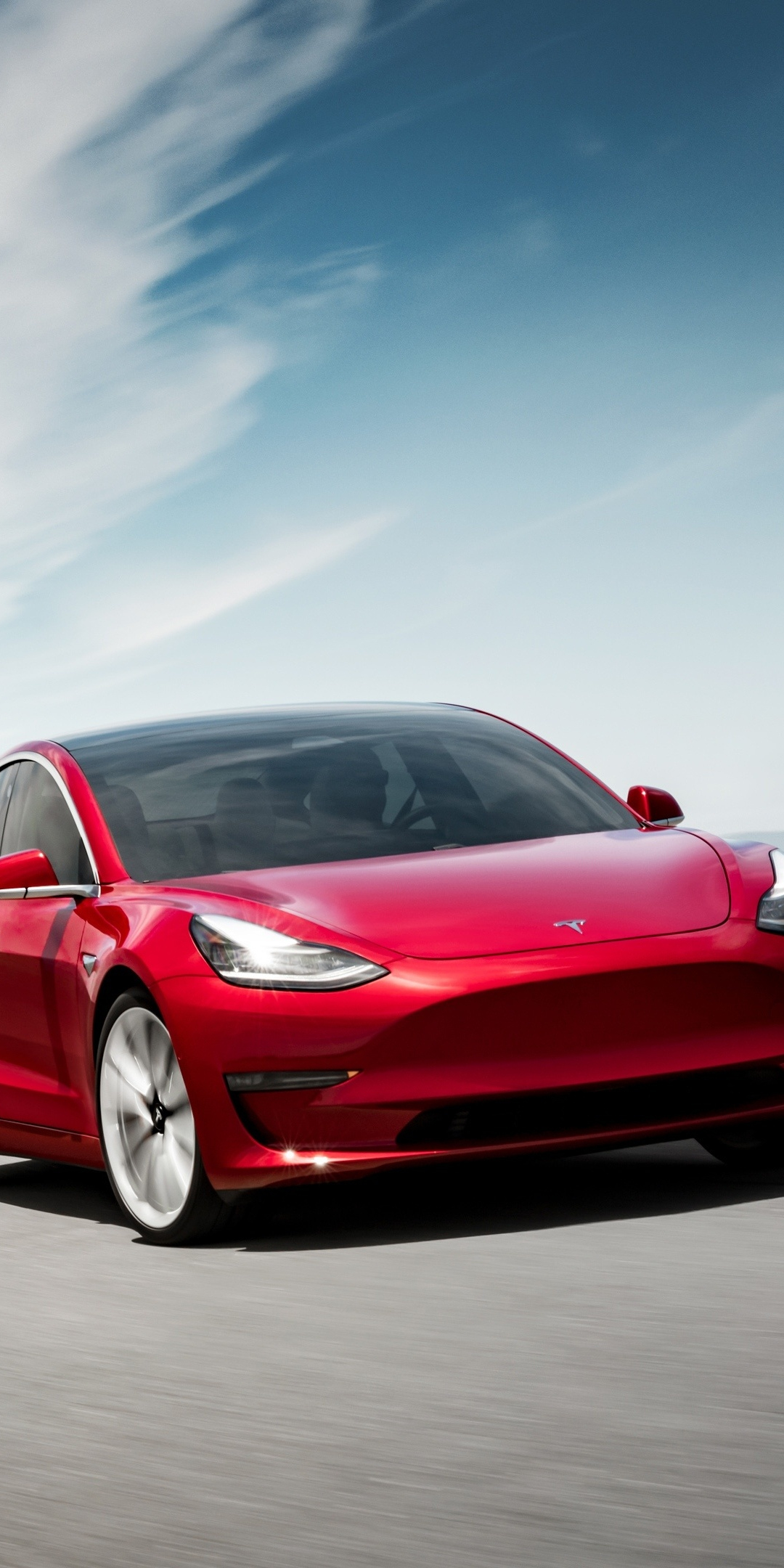 Tesla Model 3, on-road, red, 1080x2160 wallpaper