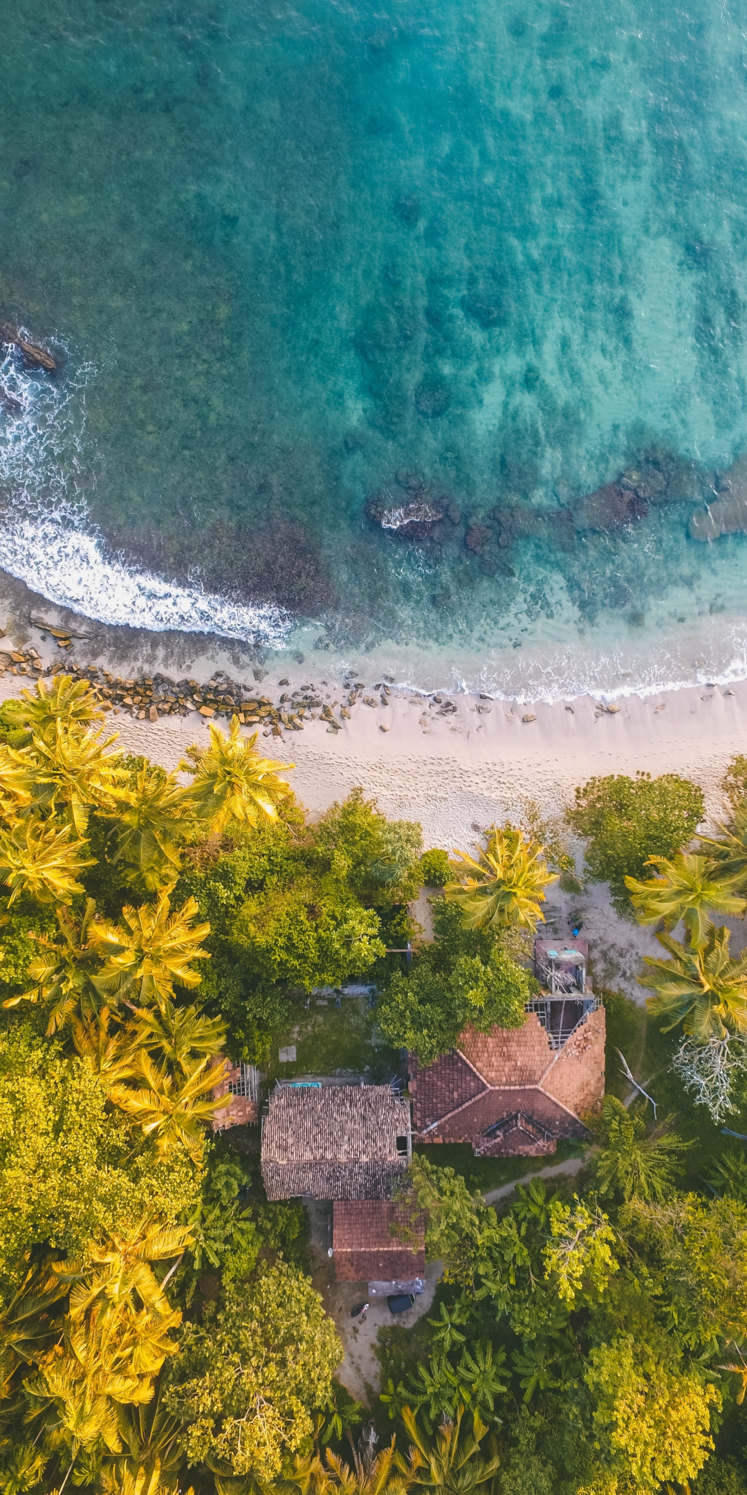 Aerial view, beach, coast, villa, 1080x2160 wallpaper