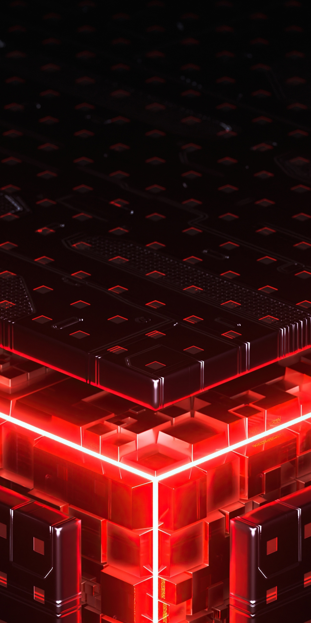 Abstract, cube shape, red-edges of dark cube, 1080x2160 wallpaper