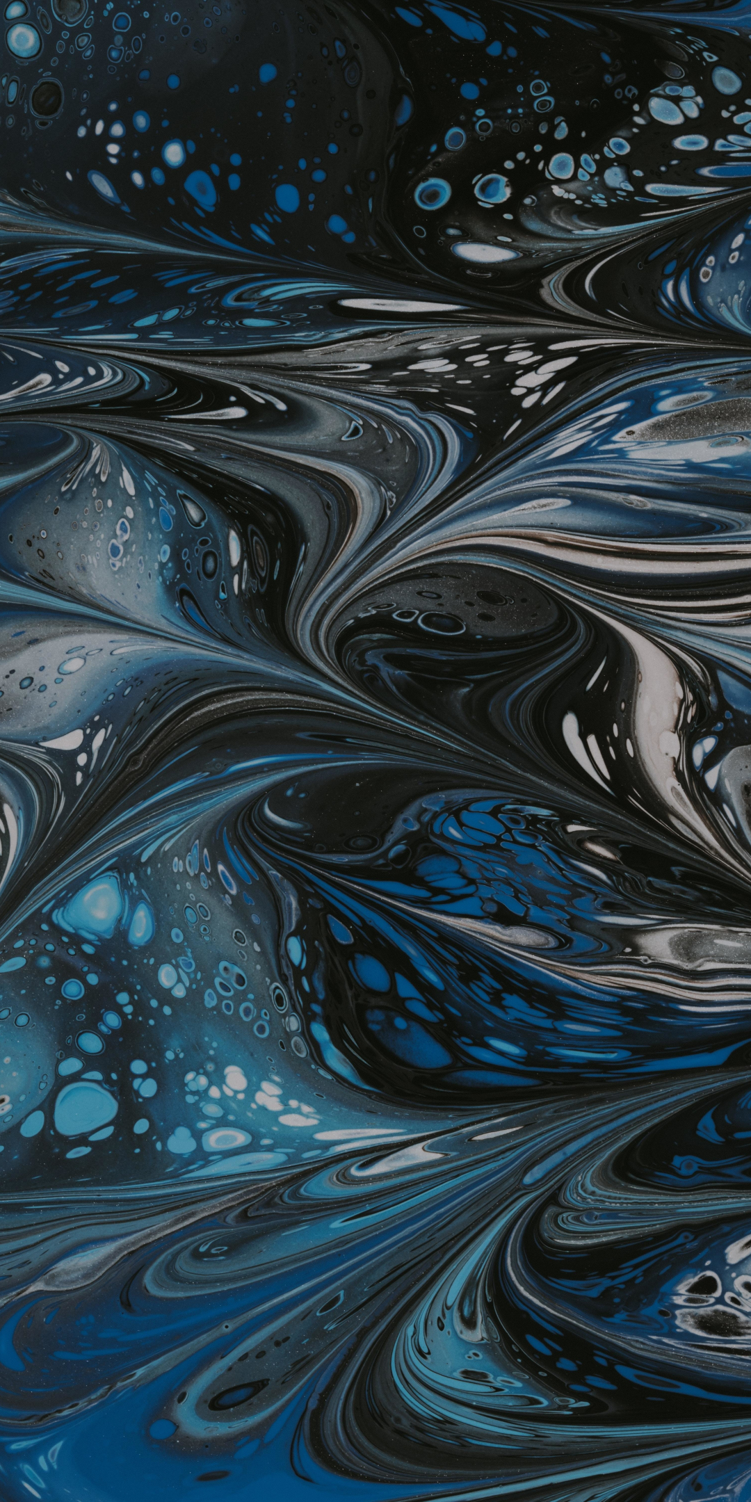 Blue-black liquid color art, abstraction, 1080x2160 wallpaper