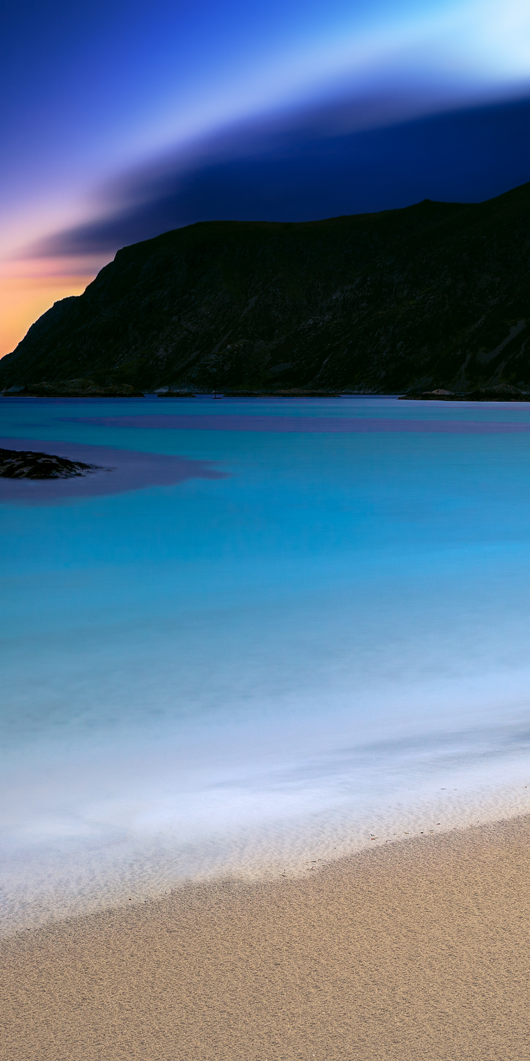Beach, sunset, sea, Norway, 1080x2160 wallpaper