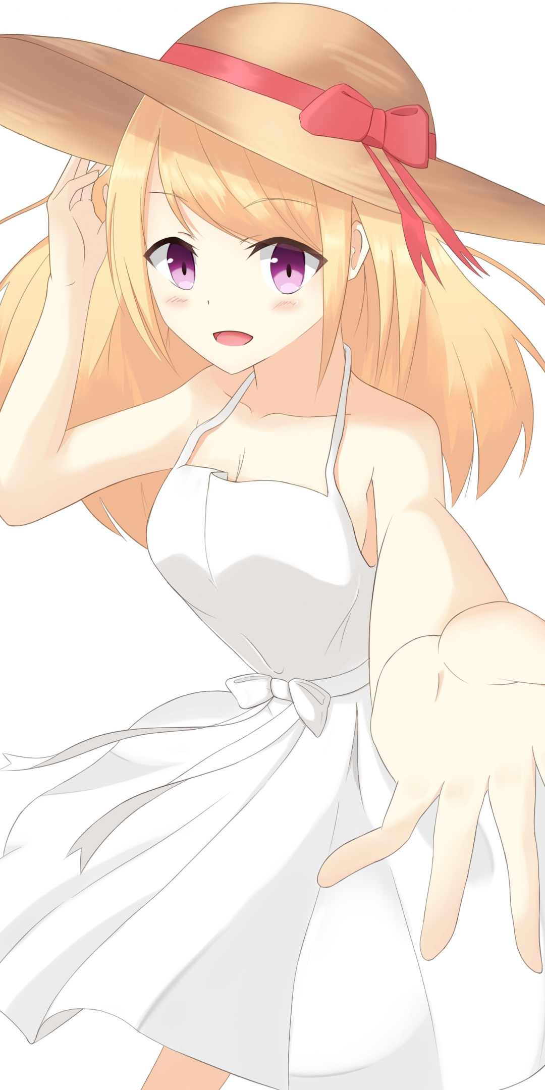 Cute, anime girl, blonde, hat, summer, 1080x2160 wallpaper