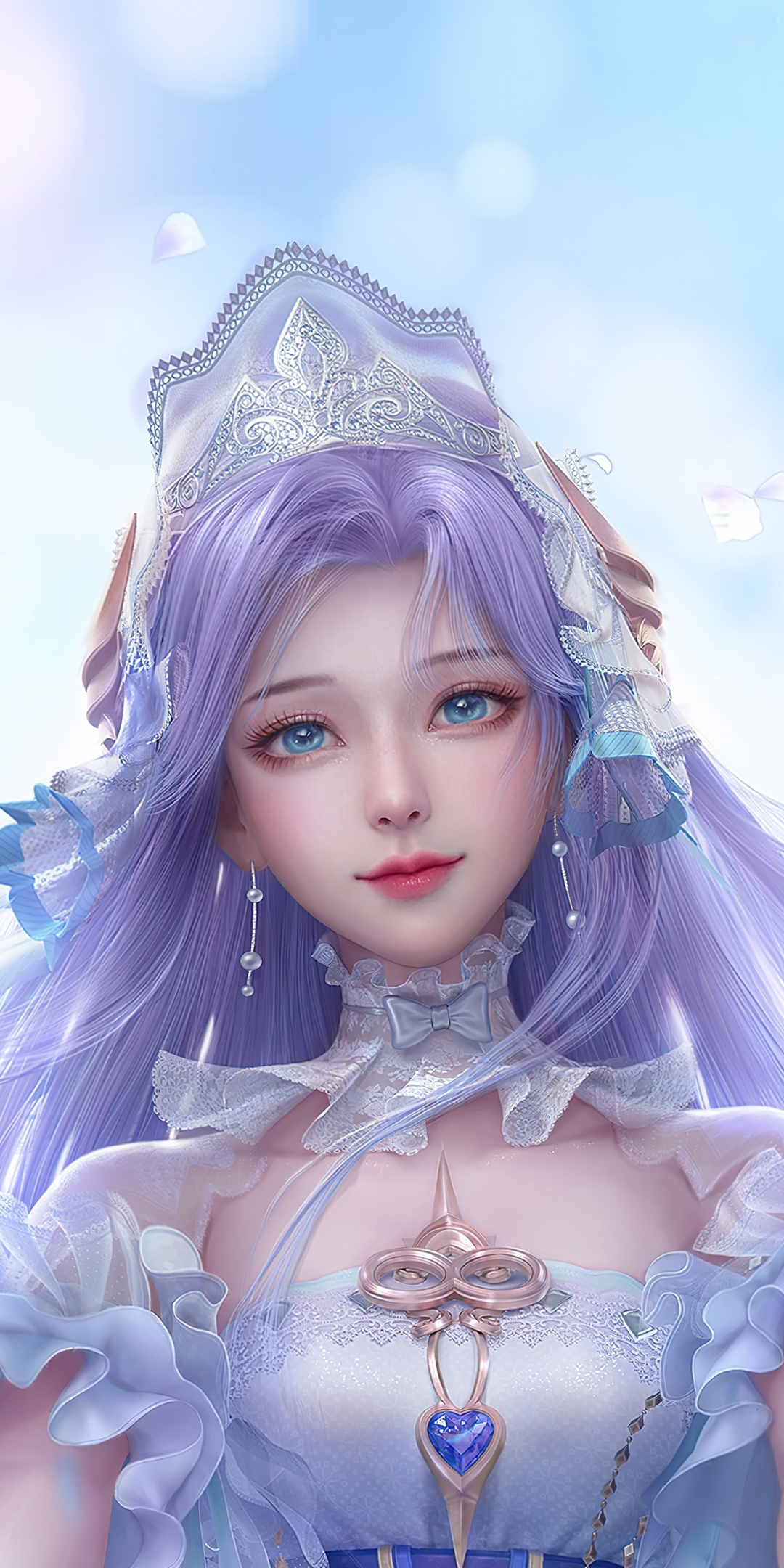 Game character, beautiful queen, anime, blue eyes, 1080x2160 wallpaper