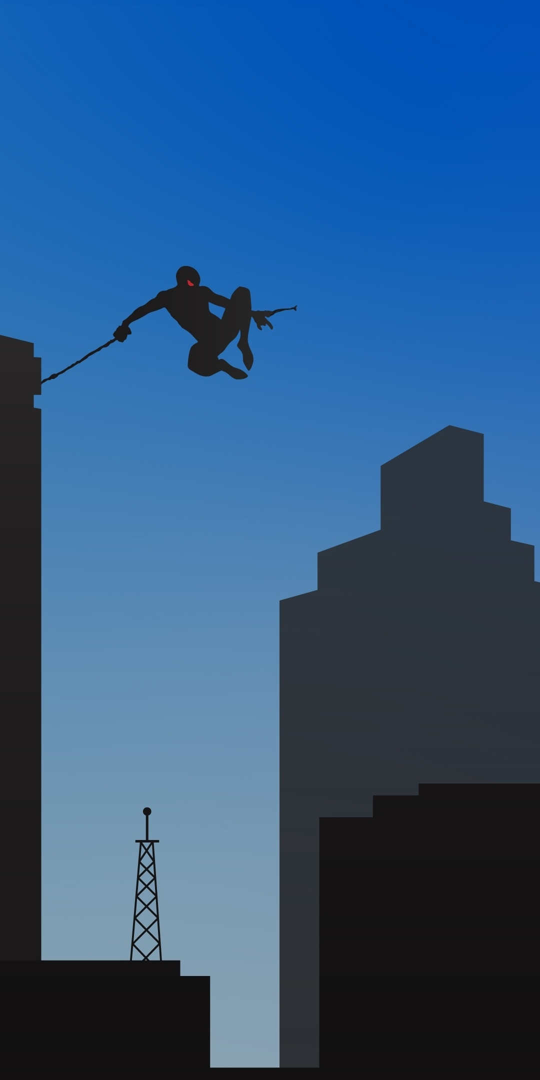 Spiderman, swing in city, minimal, 1080x2160 wallpaper