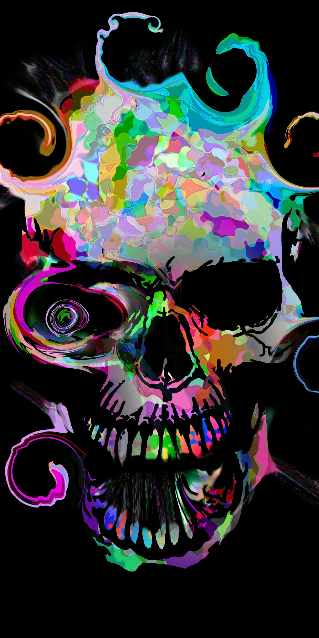 Artistic, colorful, skull, dark, 1080x2160 wallpaper