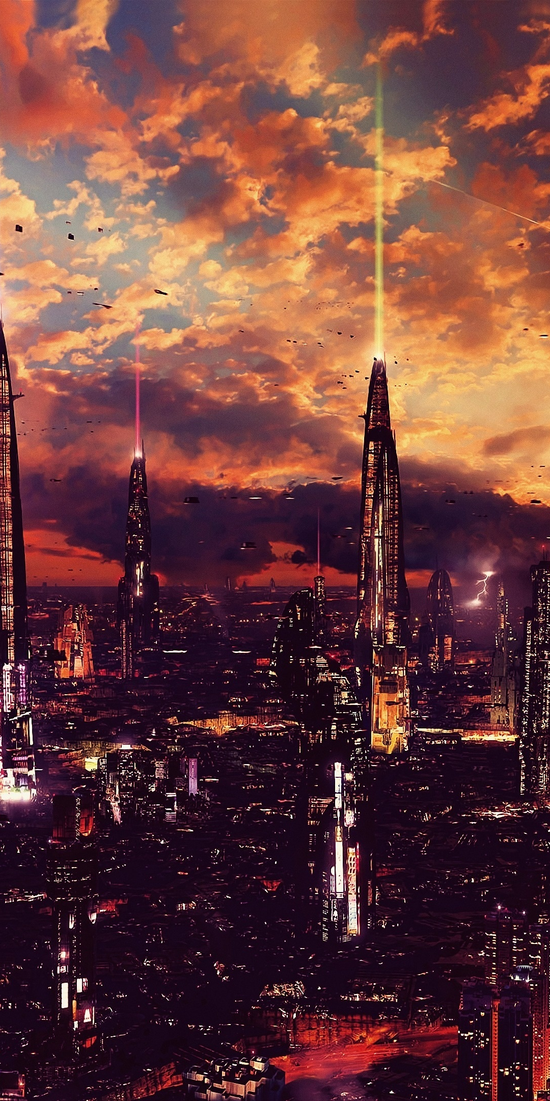 Futuristic city, science fiction, fantasy, artwork, 1080x2160 wallpaper