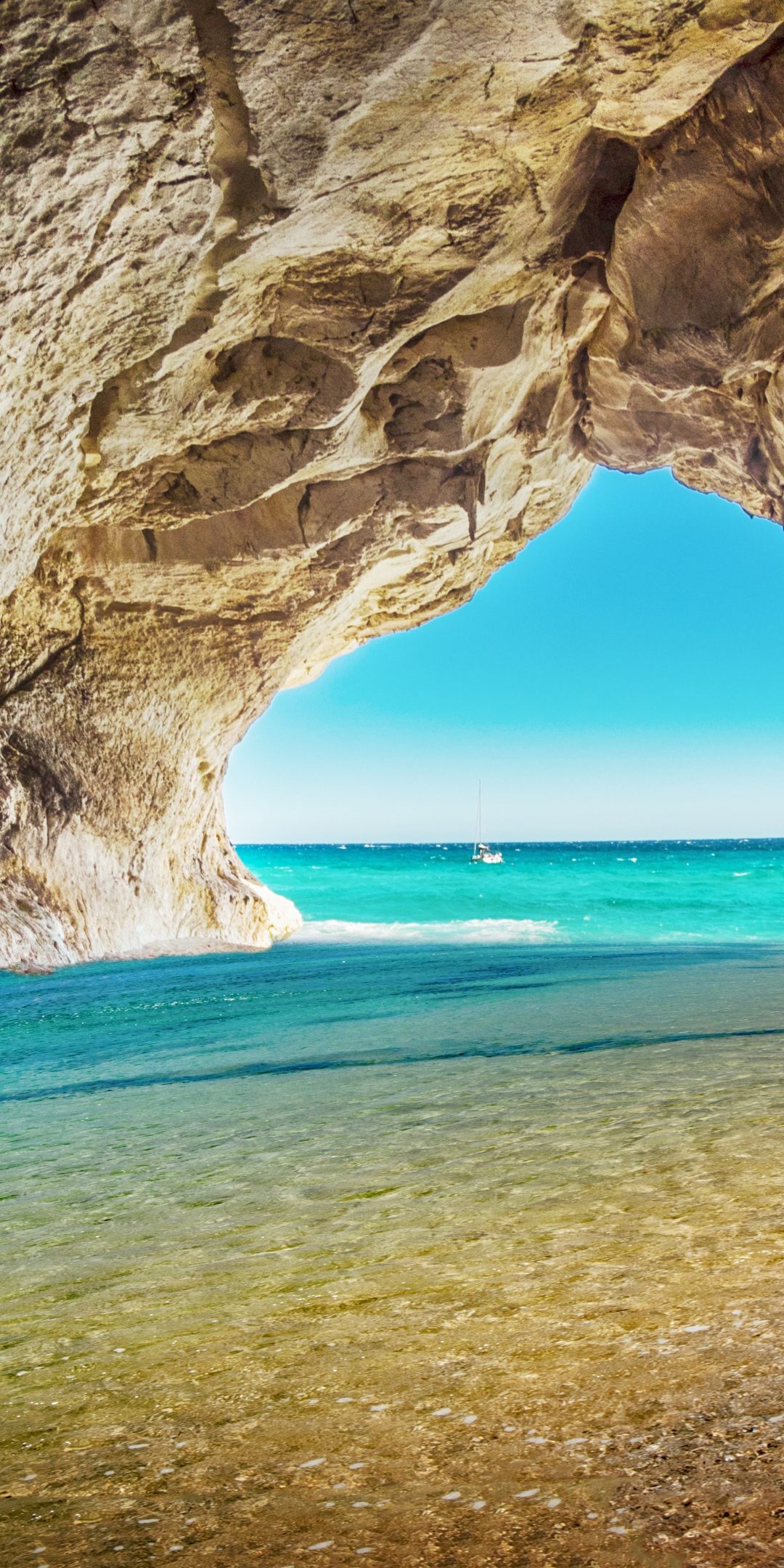 Beach, sea, rock, arch, water, blue water, cave, 1080x2160 wallpaper