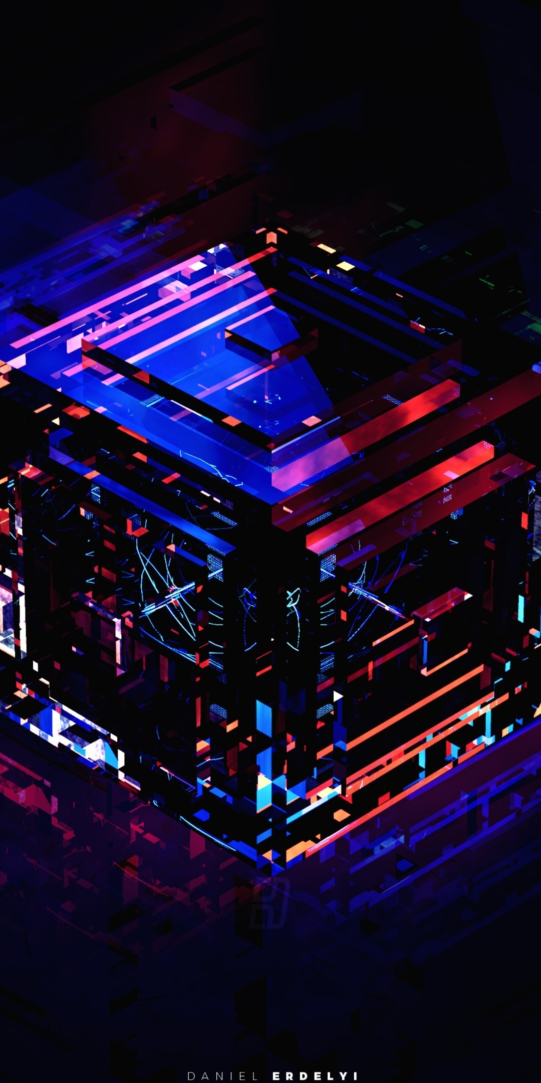 3D dark-colorful cube, abstract, 1080x2160 wallpaper