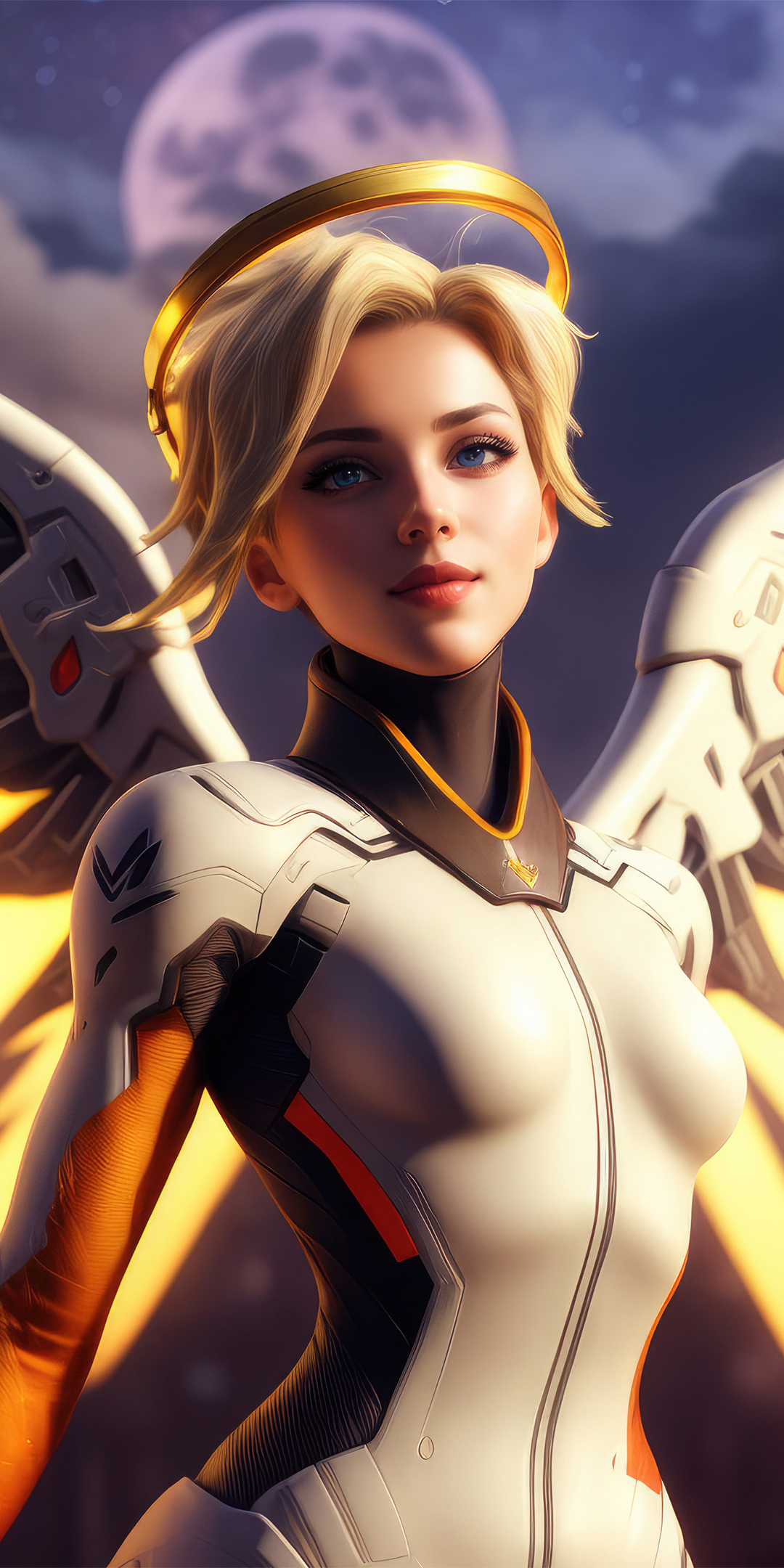 Mercy of Overwatch, The Swiss Angel, golden wings, 1080x2160 wallpaper